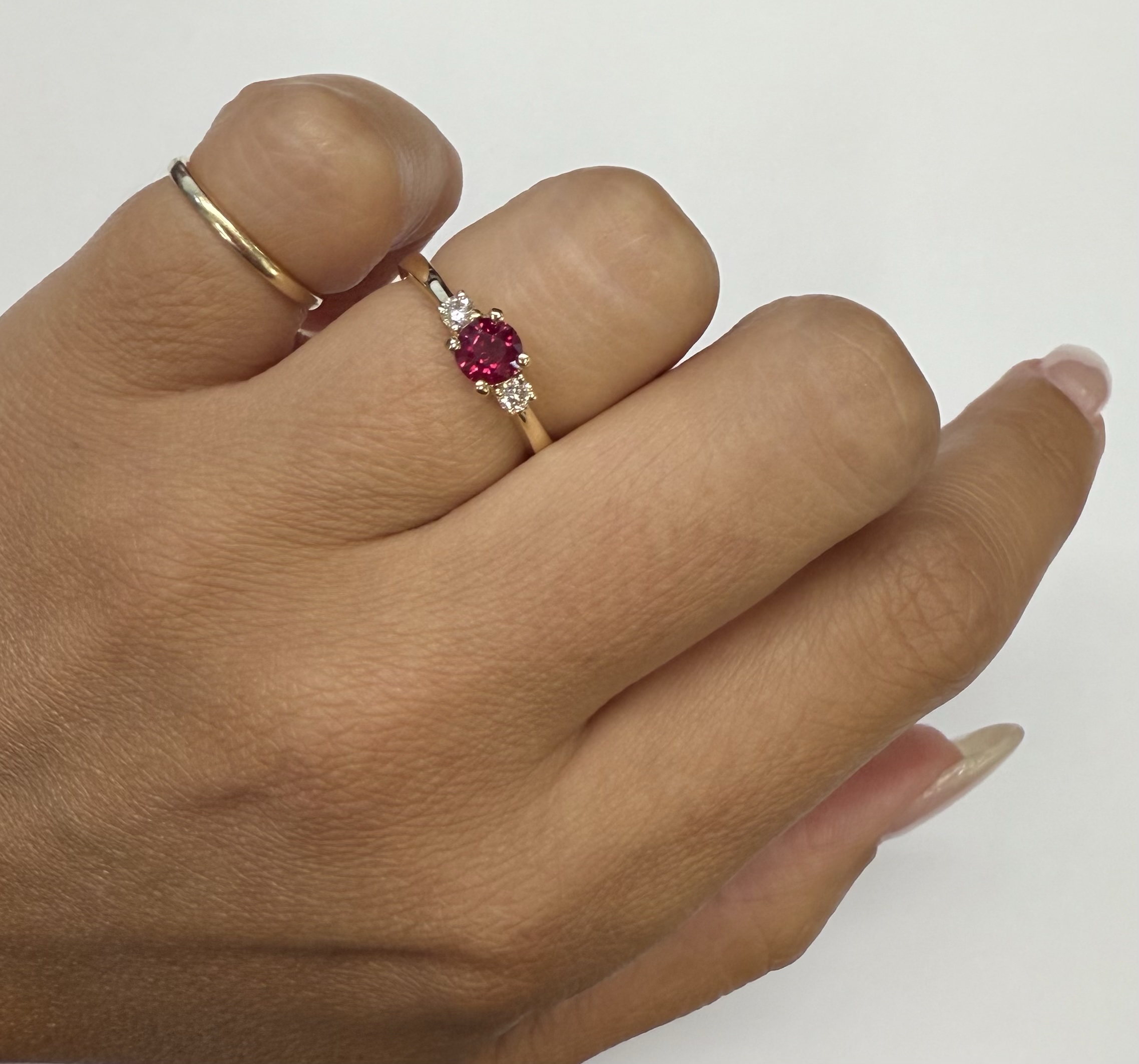 14k Yellow Gold Genuine 1/2 Cttw Ruby & Diamond 3 Stone Ring - Image 23