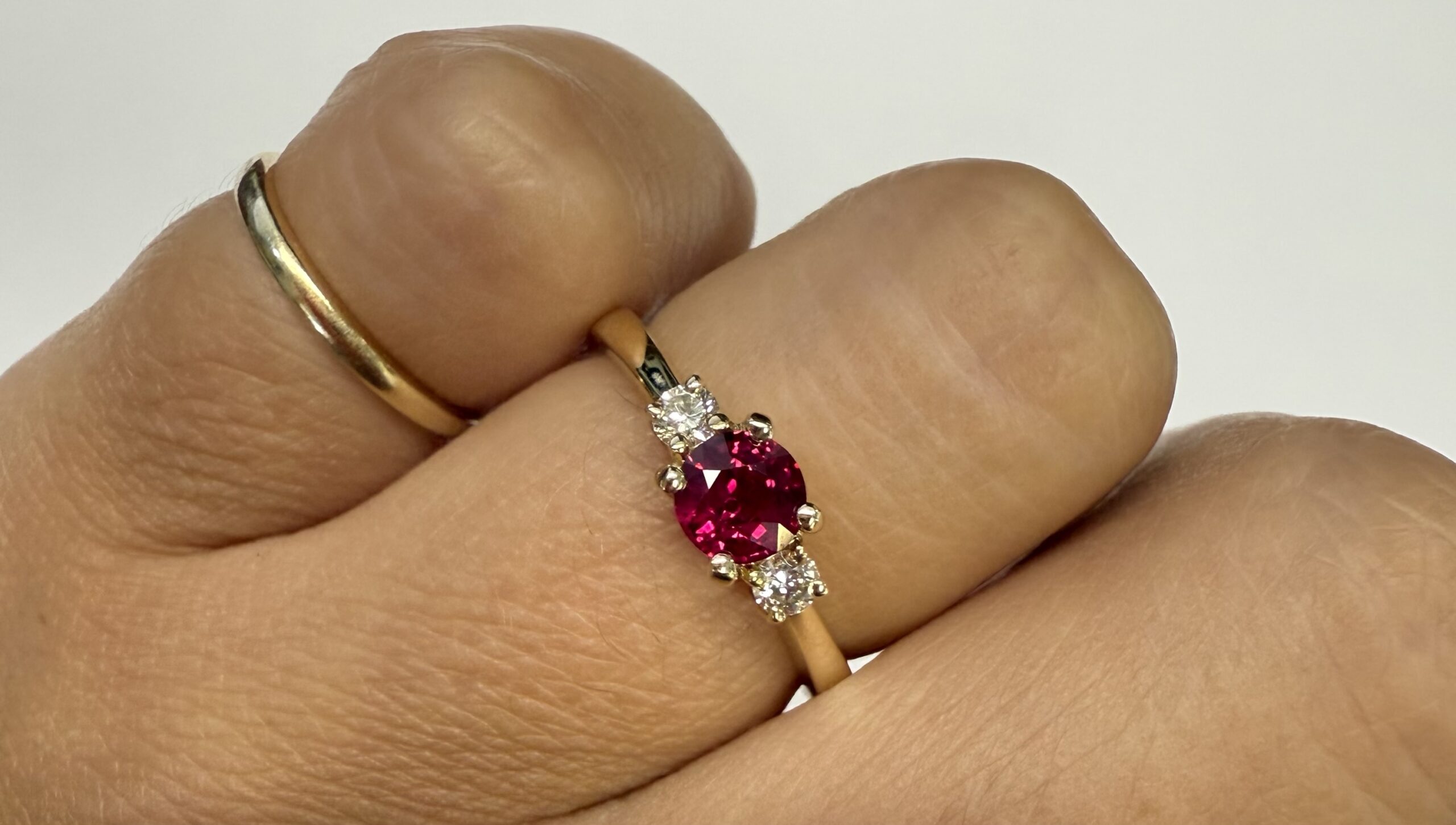 14k Yellow Gold Genuine 1/2 Cttw Ruby & Diamond 3 Stone Ring - Image 25