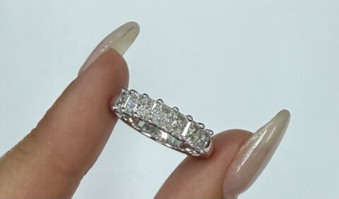 14k White Gold 7 Stone Genuine 1.22 Cttw Radiant Cut Diamond Band