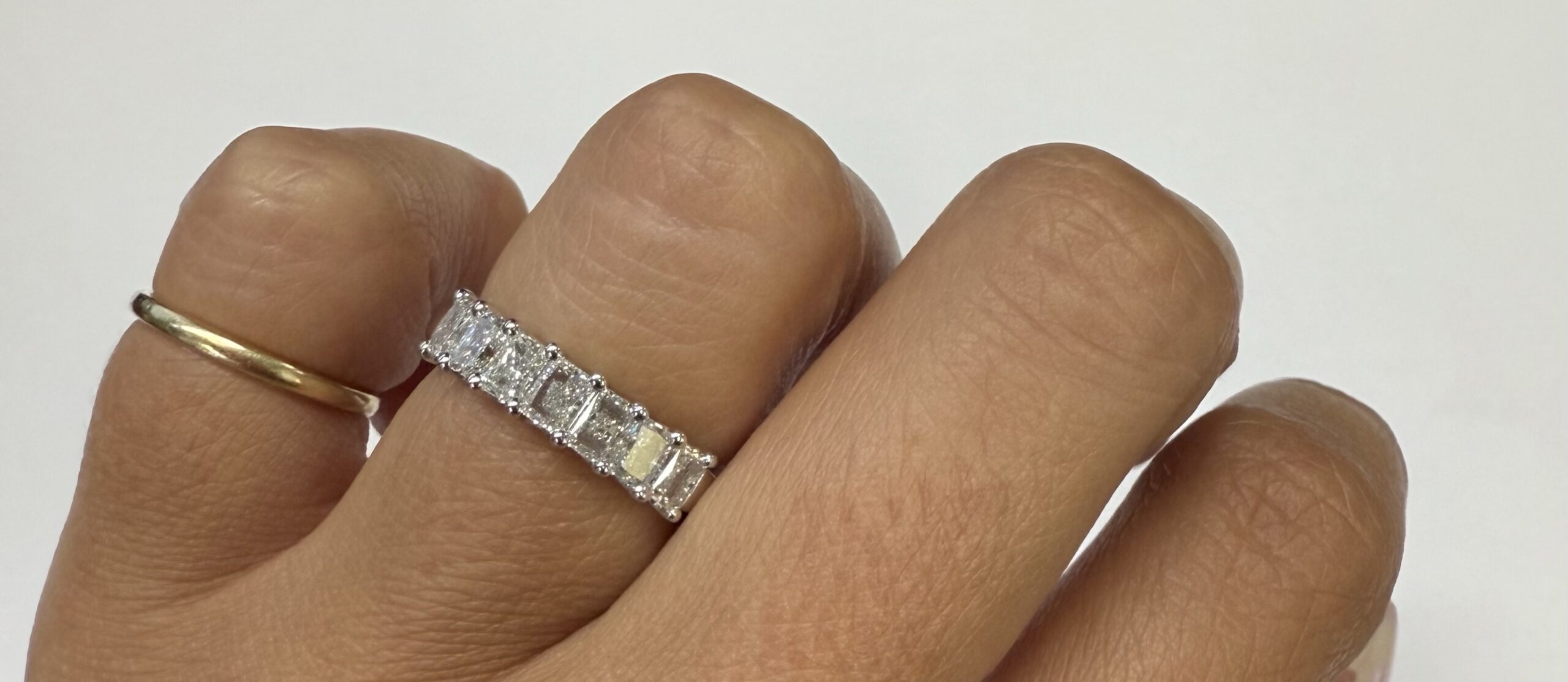 14k White Gold 7 Stone Genuine 1.22 Cttw Radiant Cut Diamond Band - Image 24