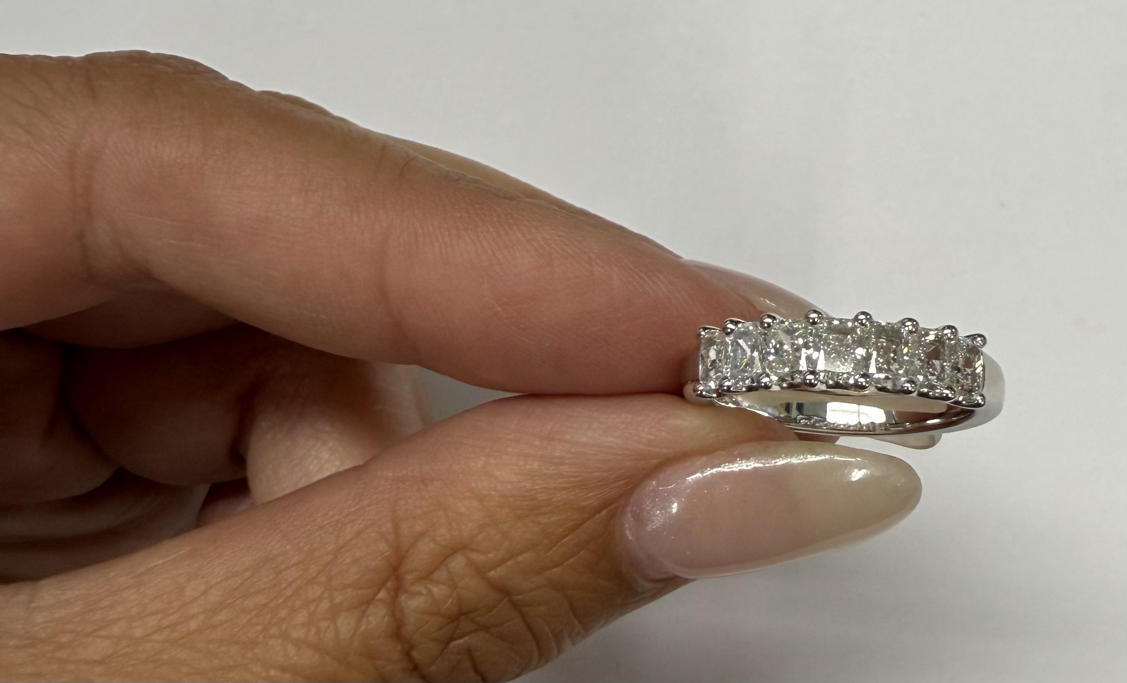 14k White Gold 7 Stone Genuine 1.22 Cttw Radiant Cut Diamond Band - Image 25