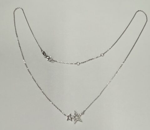 14k White Gold Genuine .12 Cttw Round Brilliant Cut Diamond Open Star Pendant