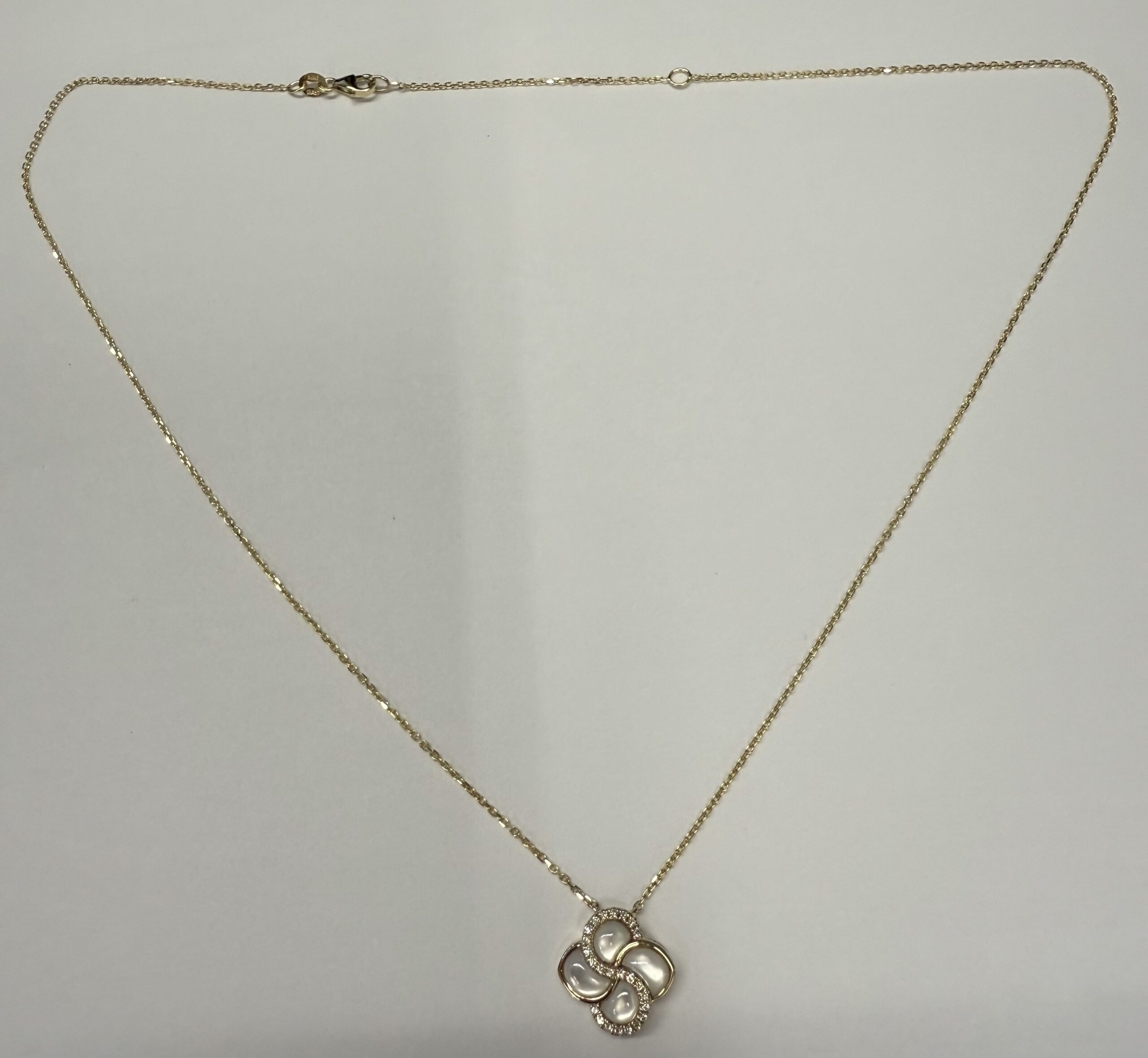 14k Yellow Gold Genuine 1.45 Cttw Mother of Pearl & Diamond Cluster Pendant - Image 2