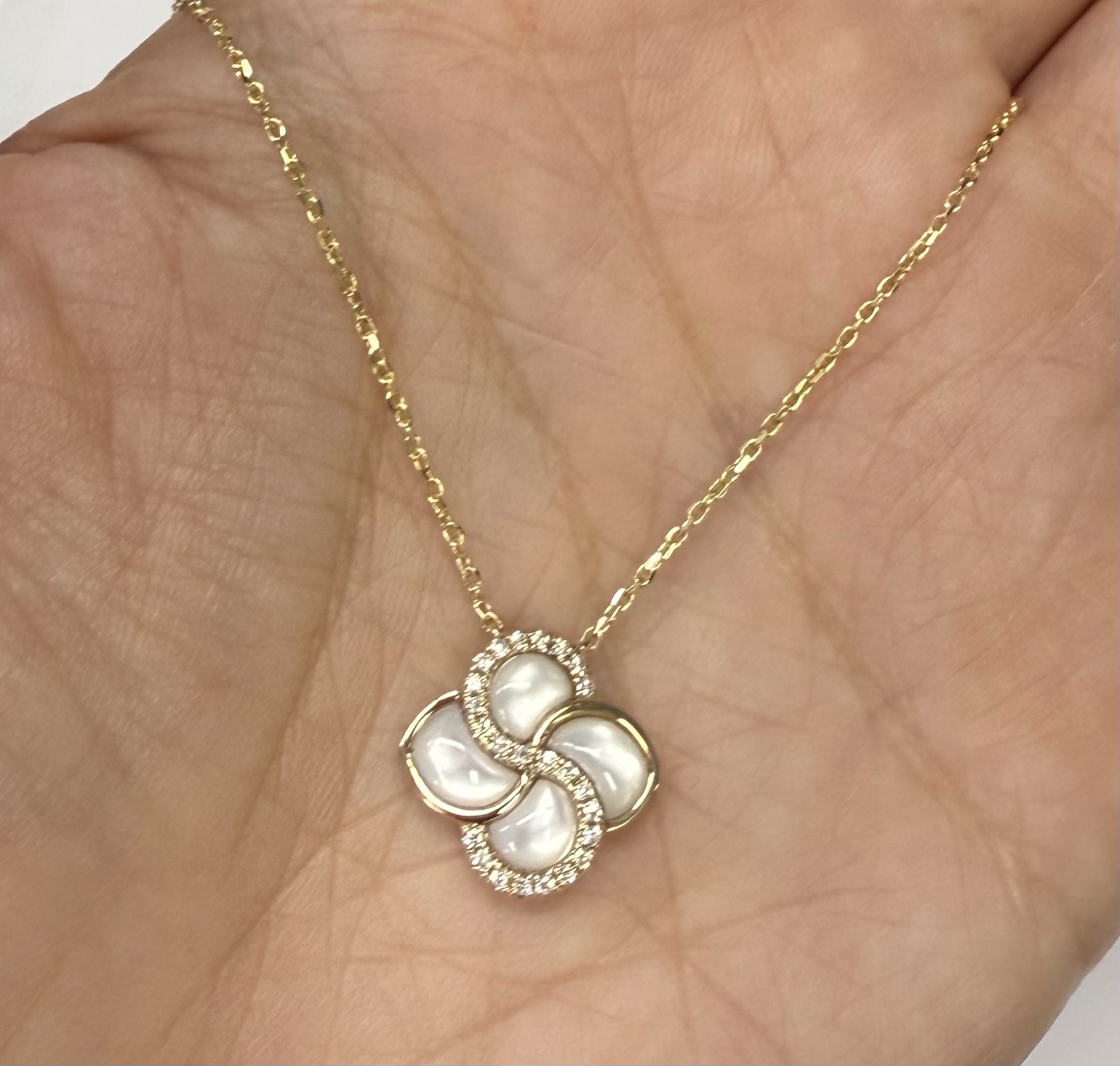 14k Yellow Gold Genuine 1.45 Cttw Mother of Pearl & Diamond Cluster Pendant - Image 24