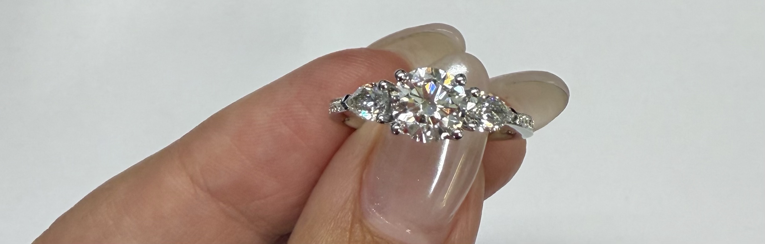 14k White Gold Genuine 1 Carat Lab Grown Round Brilliant Cut Diamond & .44 Cttw Lab Grown Pear Shape Diamond Ring - Image 6