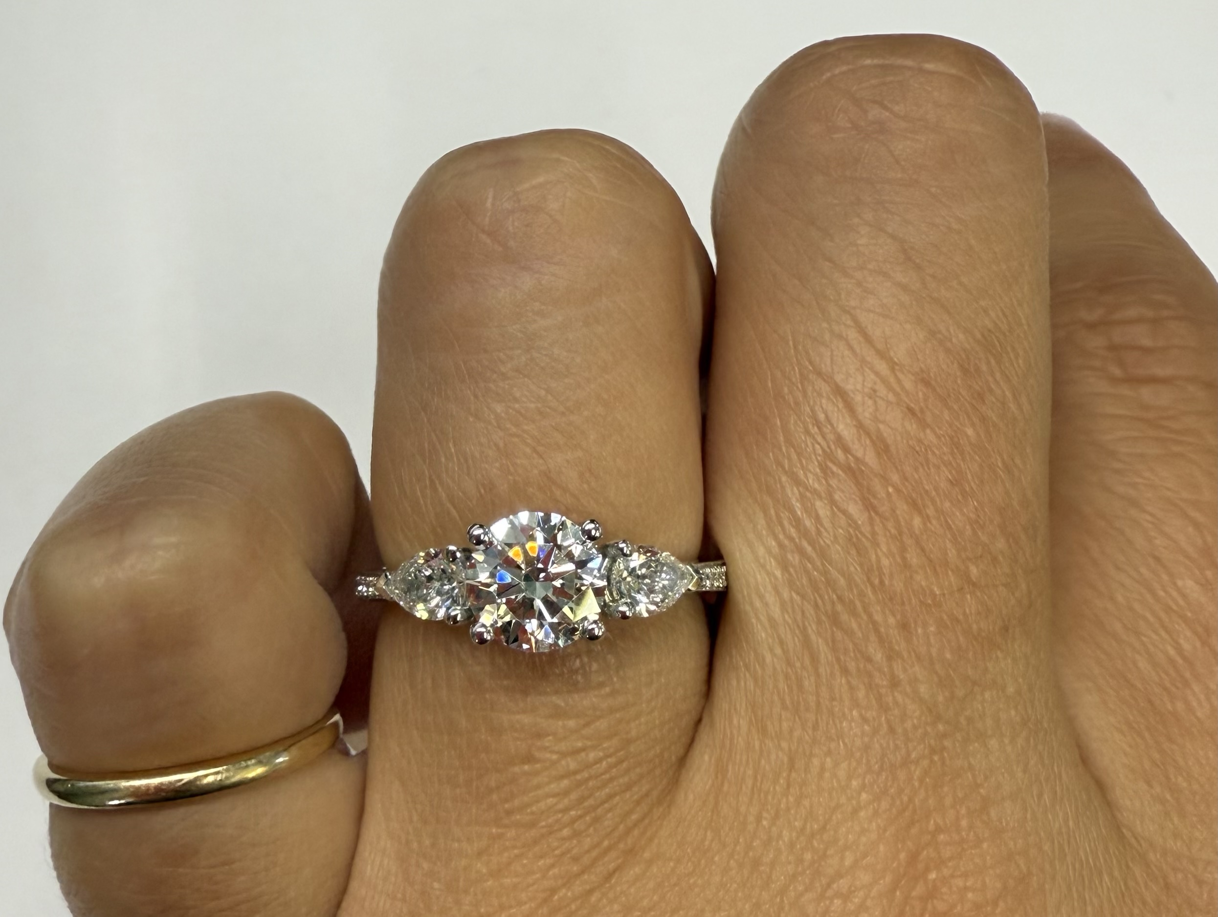 14k White Gold Genuine 1 Carat Lab Grown Round Brilliant Cut Diamond & .44 Cttw Lab Grown Pear Shape Diamond Ring - Image 18