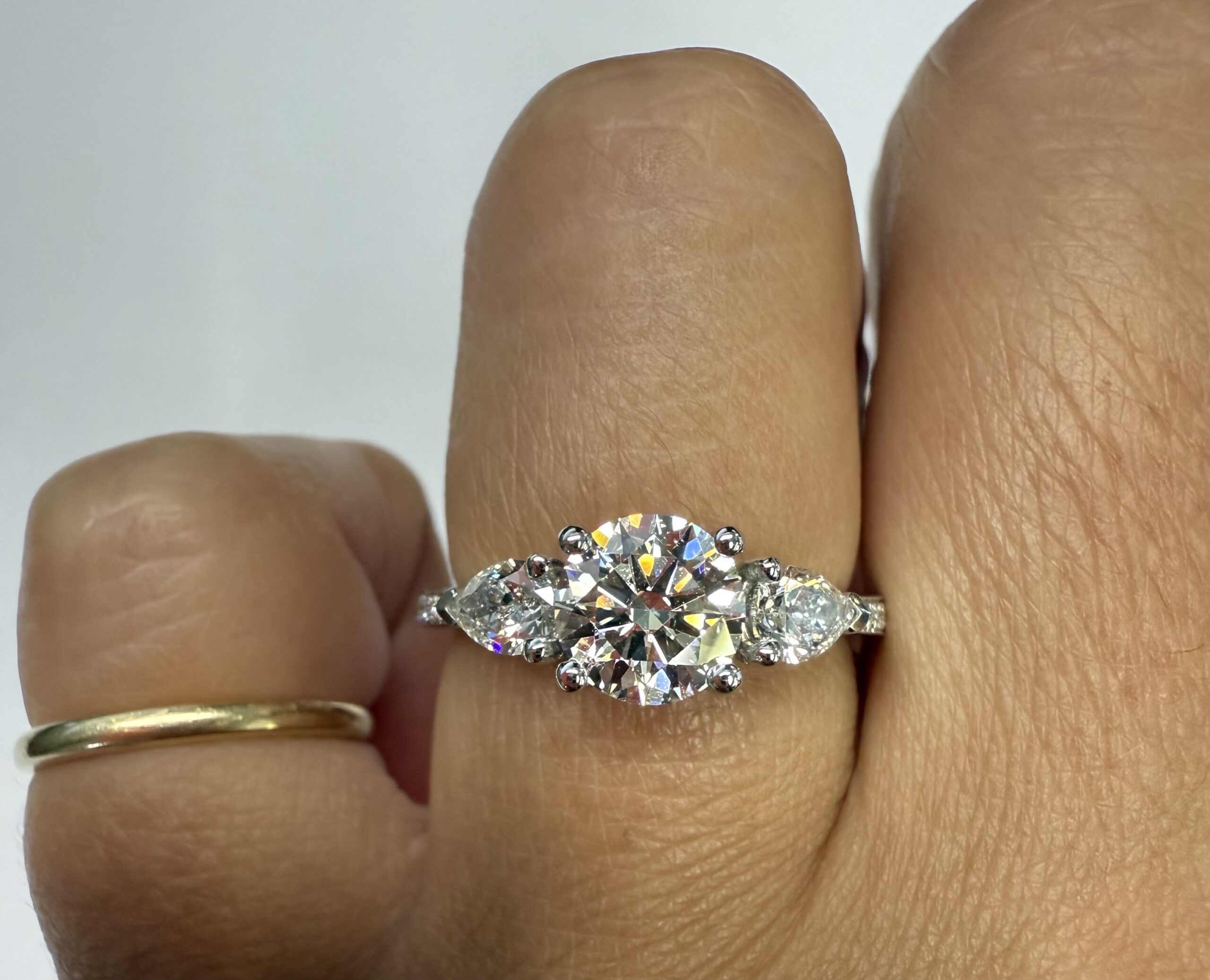 14k White Gold Genuine 1 Carat Lab Grown Round Brilliant Cut Diamond & .44 Cttw Lab Grown Pear Shape Diamond Ring - Image 19