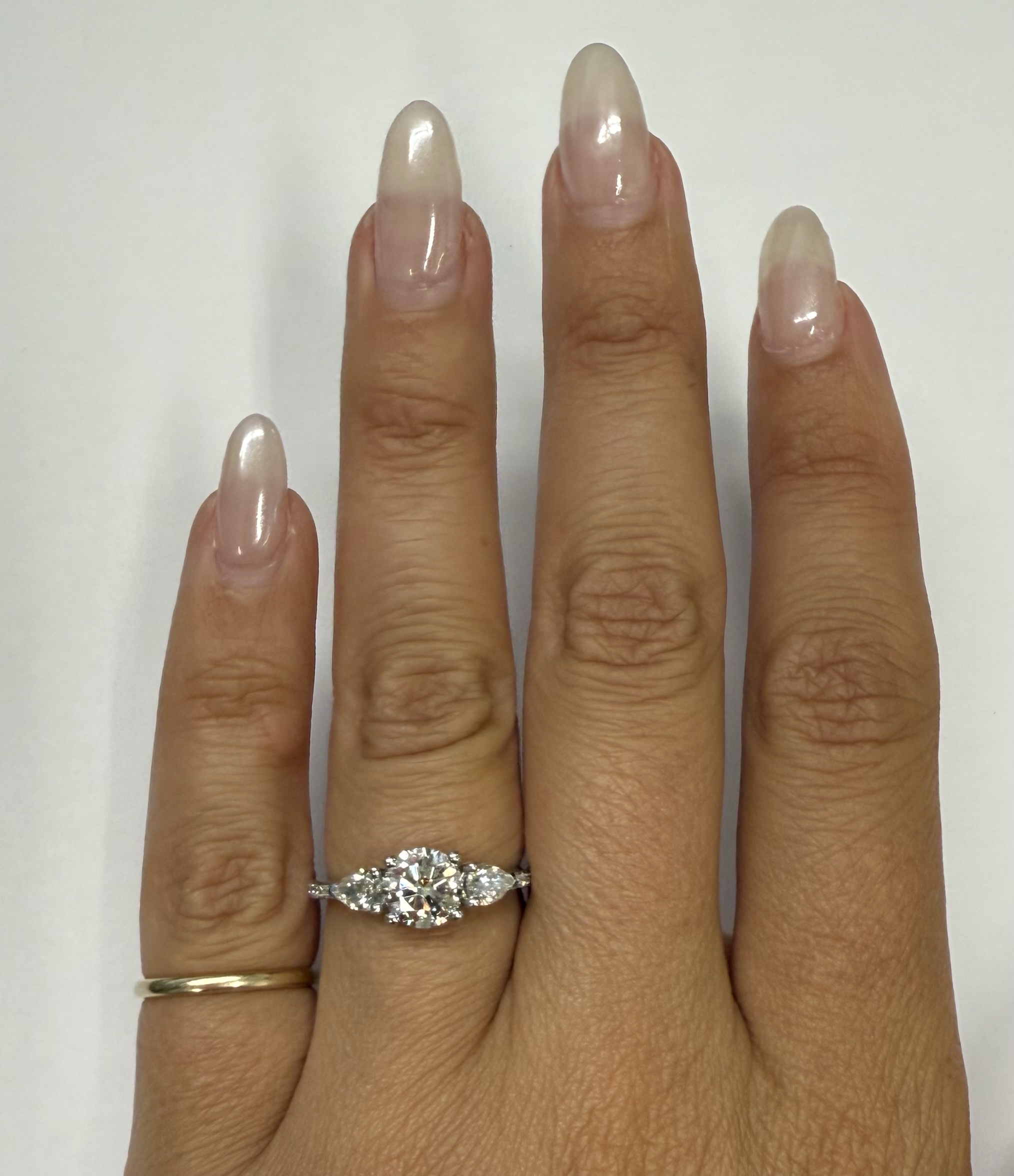 14k White Gold Genuine 1 Carat Lab Grown Round Brilliant Cut Diamond & .44 Cttw Lab Grown Pear Shape Diamond Ring - Image 25