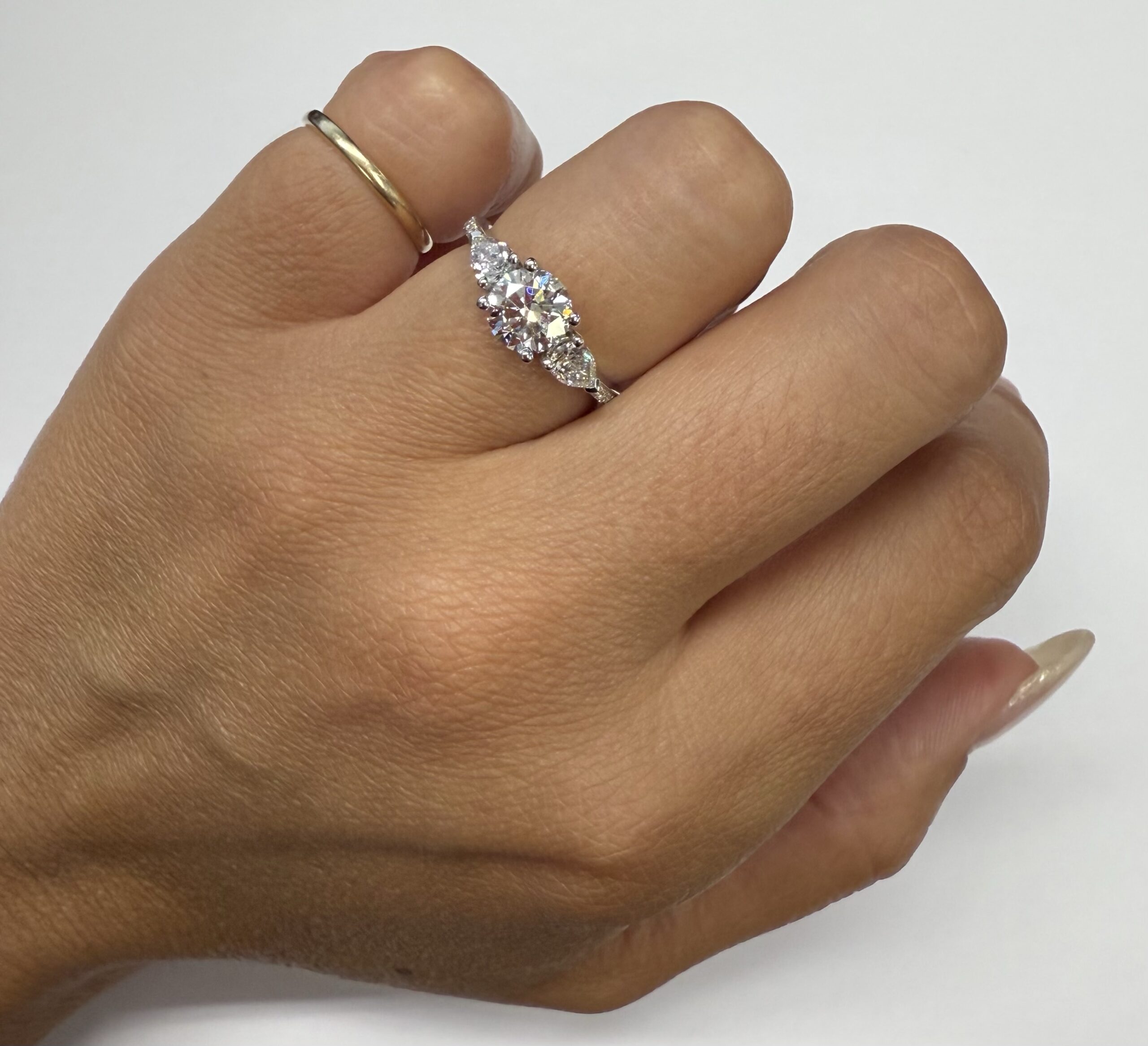 14k White Gold Genuine 1 Carat Lab Grown Round Brilliant Cut Diamond & .44 Cttw Lab Grown Pear Shape Diamond Ring - Image 28