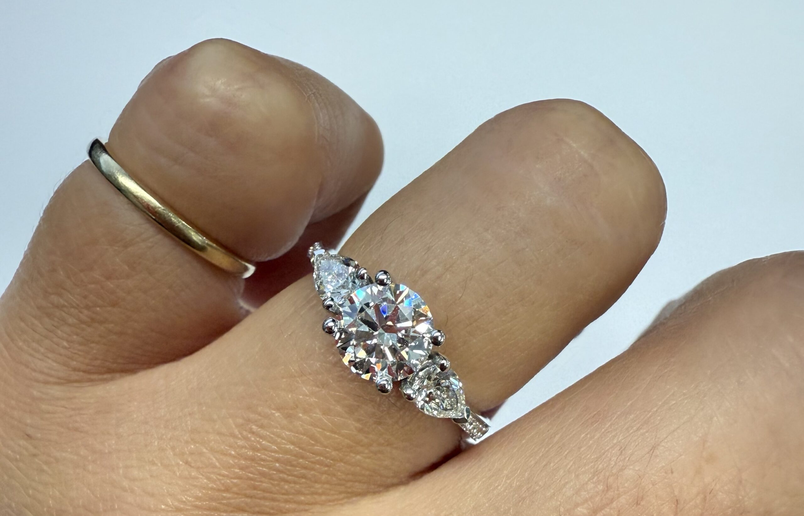 14k White Gold Genuine 1 Carat Lab Grown Round Brilliant Cut Diamond & .44 Cttw Lab Grown Pear Shape Diamond Ring - Image 31