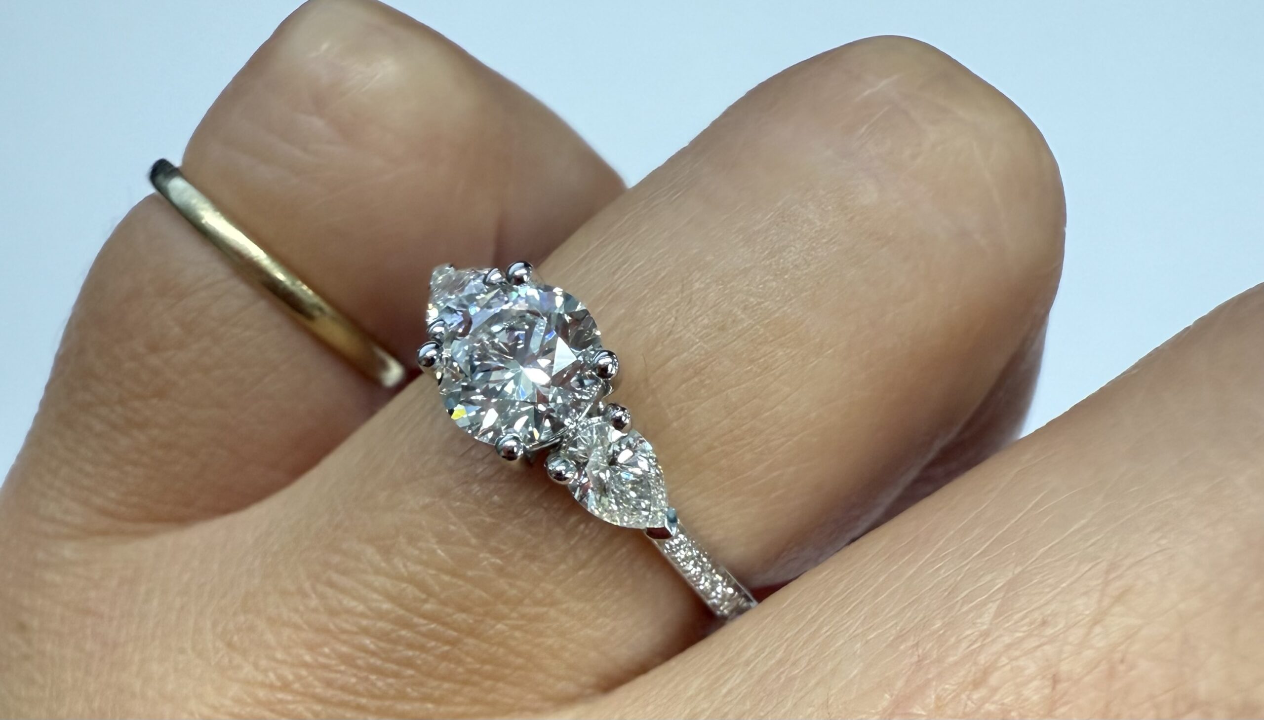 14k White Gold Genuine 1 Carat Lab Grown Round Brilliant Cut Diamond & .44 Cttw Lab Grown Pear Shape Diamond Ring - Image 32