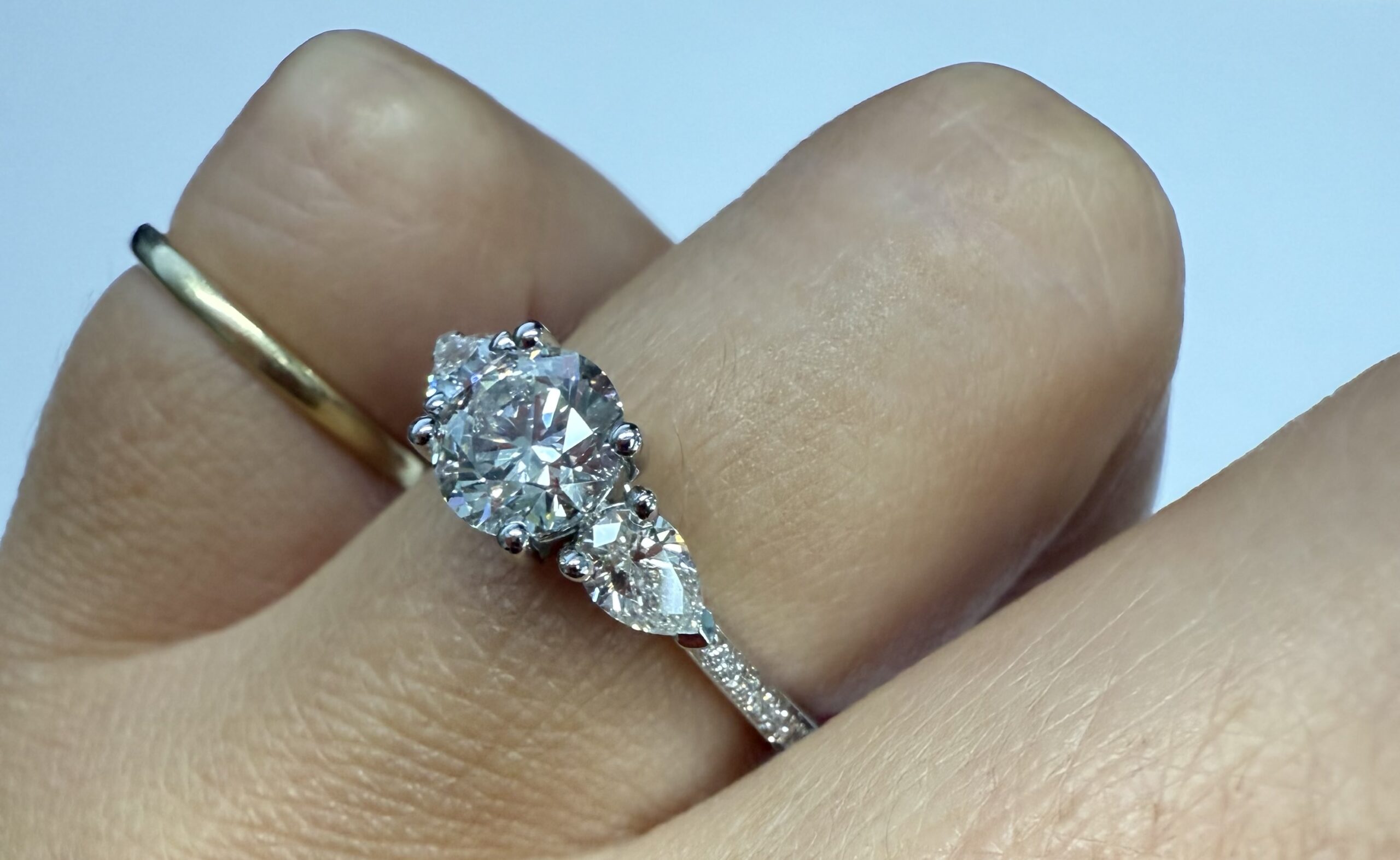 14k White Gold Genuine 1 Carat Lab Grown Round Brilliant Cut Diamond & .44 Cttw Lab Grown Pear Shape Diamond Ring - Image 33