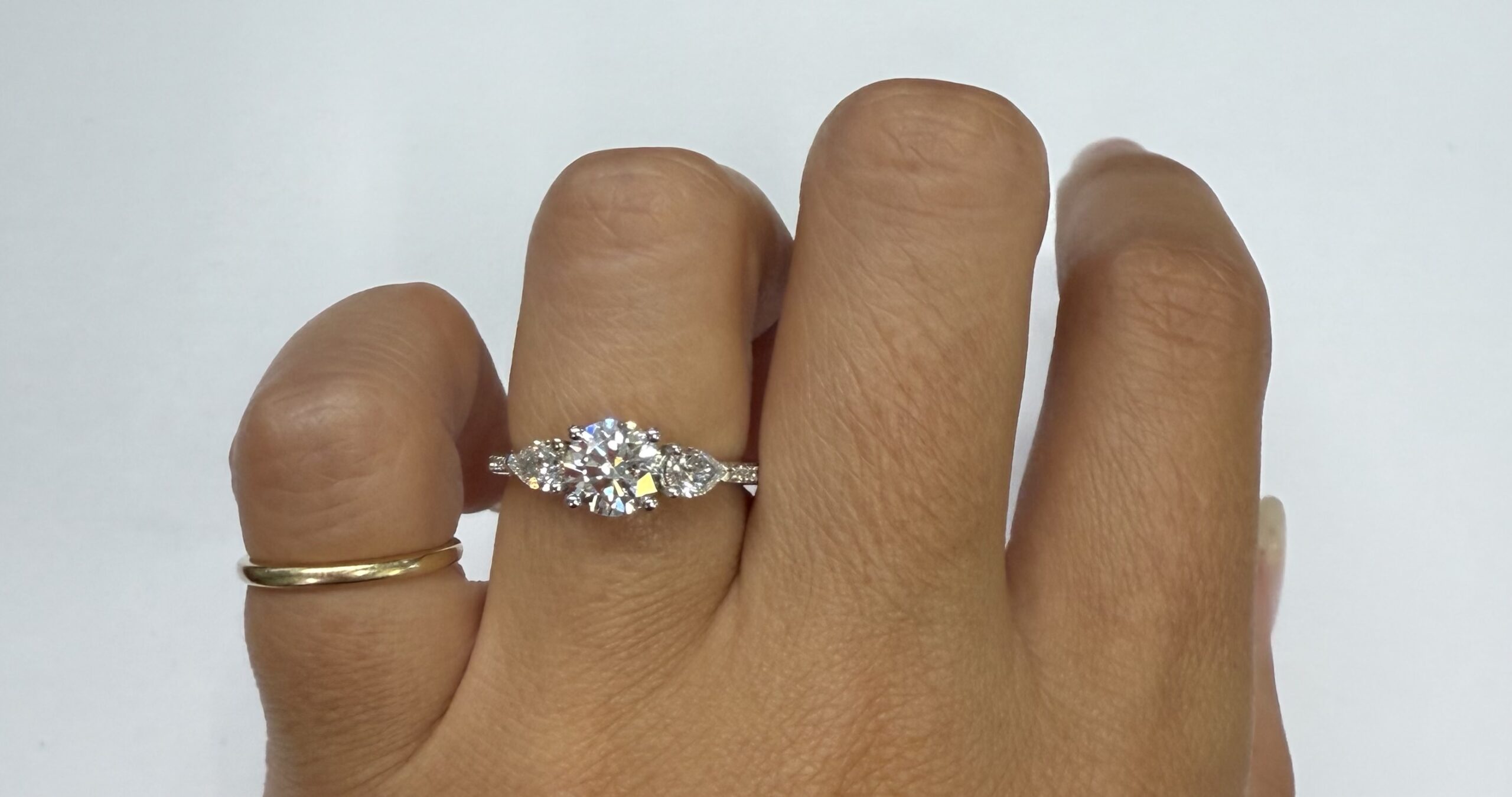 14k White Gold Genuine 1 Carat Lab Grown Round Brilliant Cut Diamond & .44 Cttw Lab Grown Pear Shape Diamond Ring - Image 35