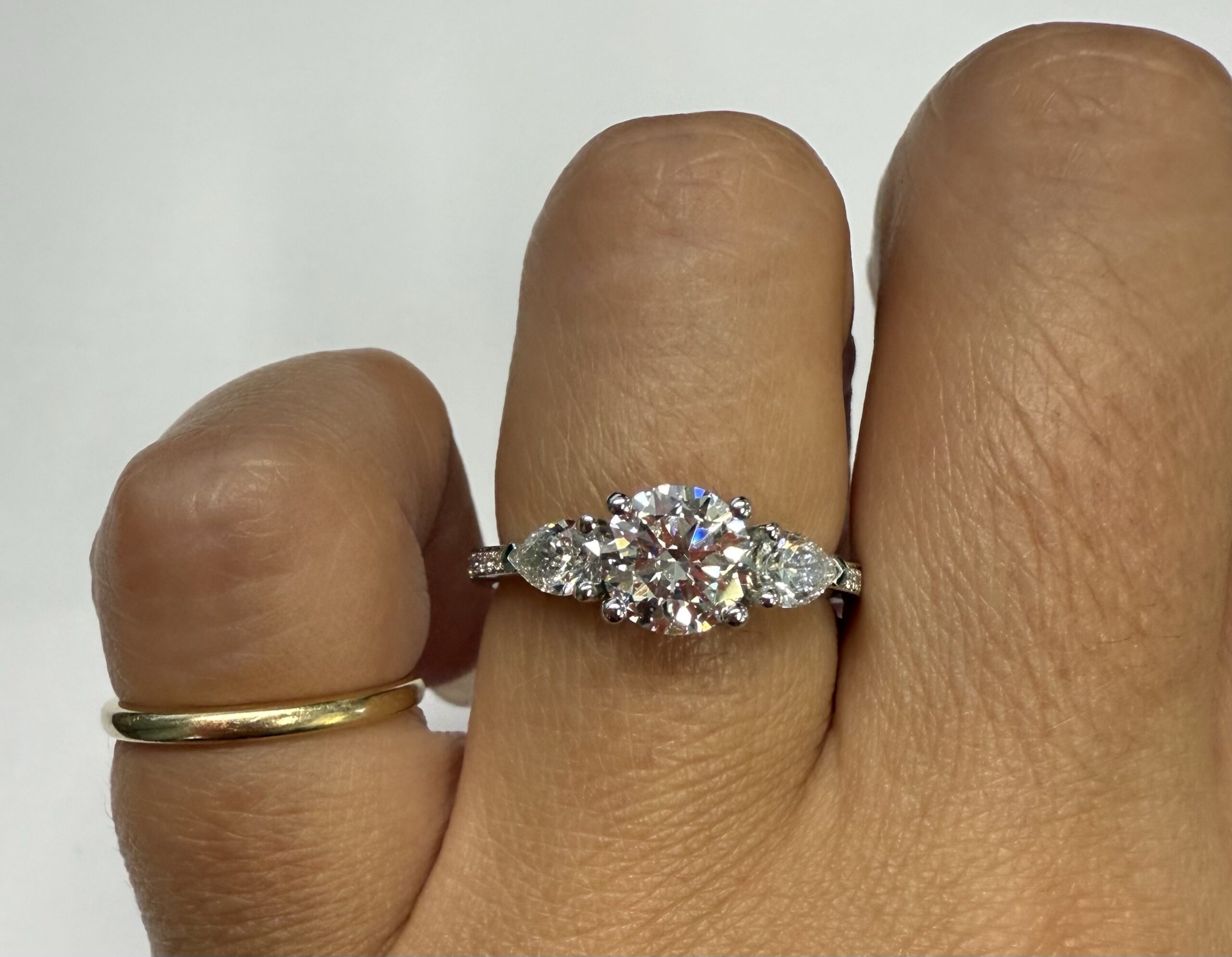 14k White Gold Genuine 1 Carat Lab Grown Round Brilliant Cut Diamond & .44 Cttw Lab Grown Pear Shape Diamond Ring - Image 36