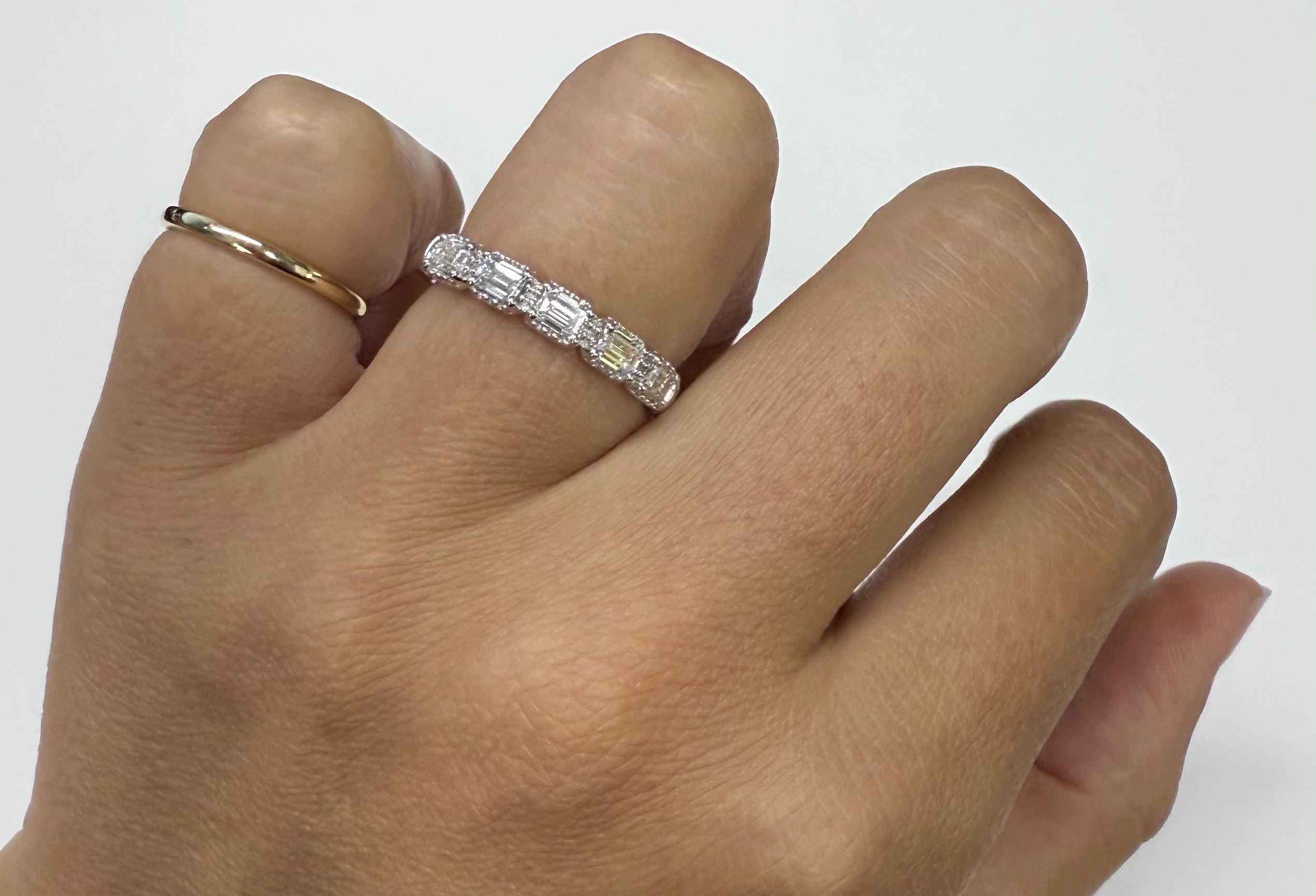 14k White Gold 5 Stone Genuine Lab Grown .80 Cttw Emerald Cut Diamond Band - Image 12