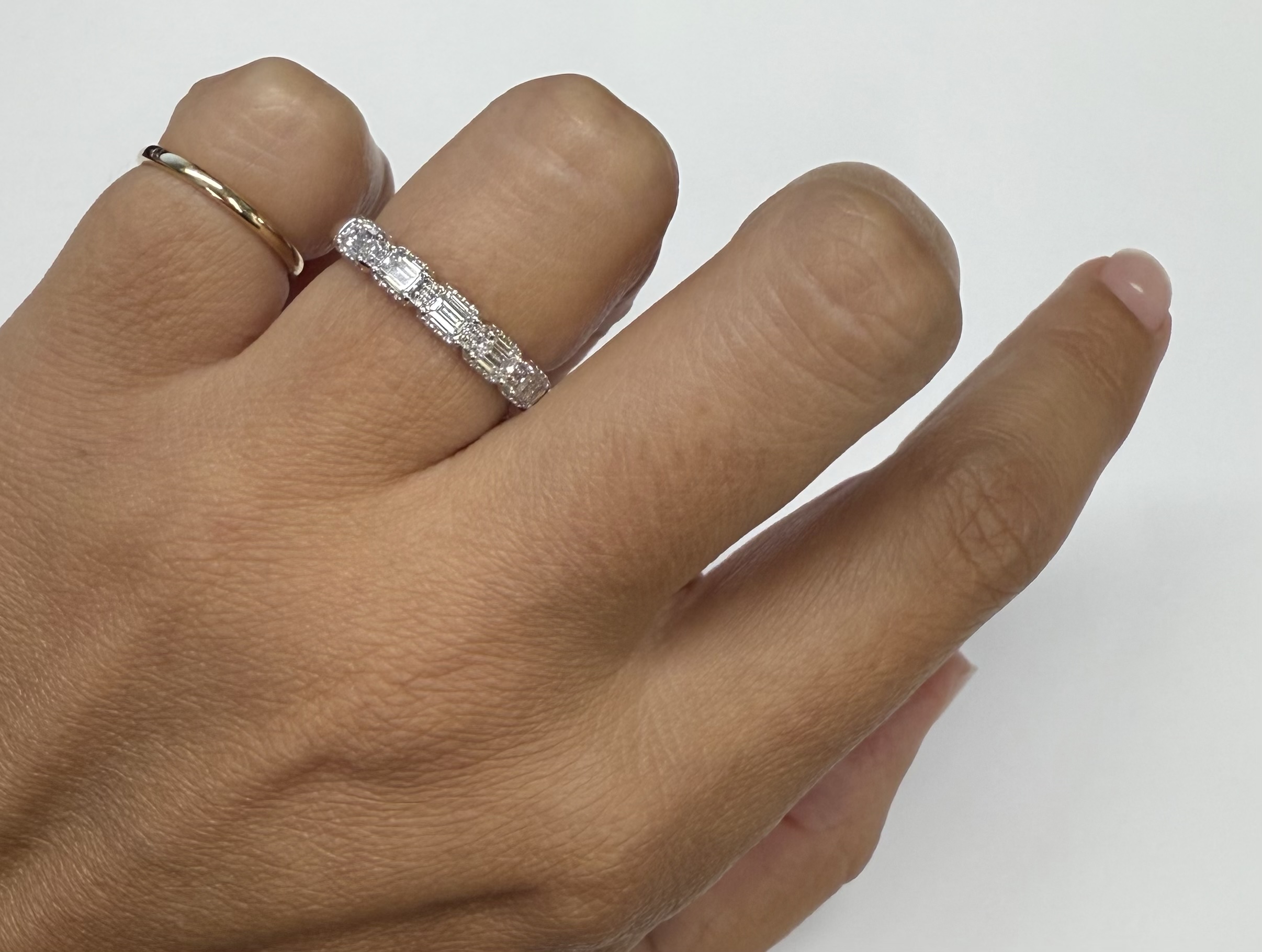 14k White Gold 5 Stone Genuine Lab Grown .80 Cttw Emerald Cut Diamond Band - Image 19