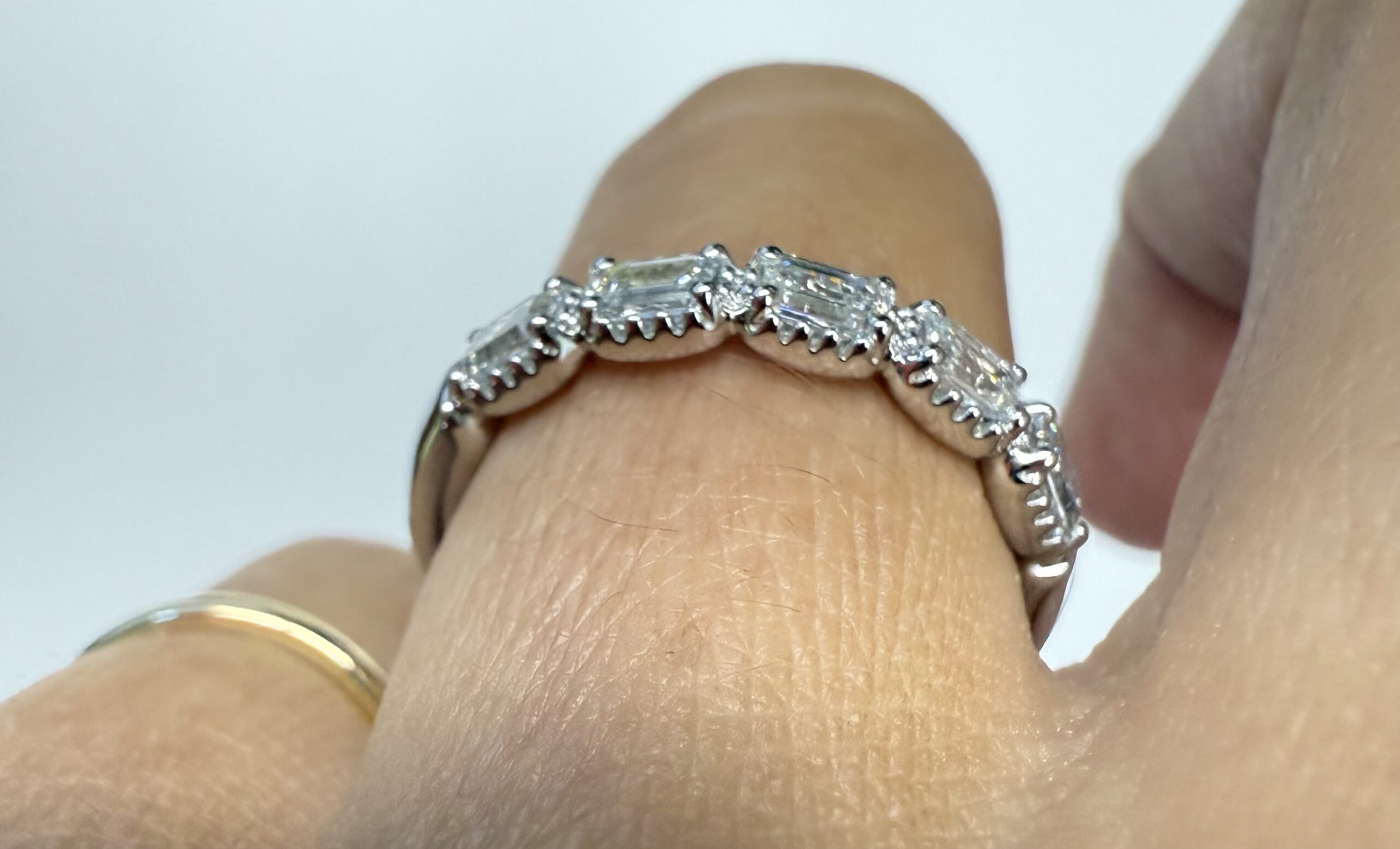 14k White Gold 5 Stone Genuine Lab Grown .80 Cttw Emerald Cut Diamond Band - Image 24