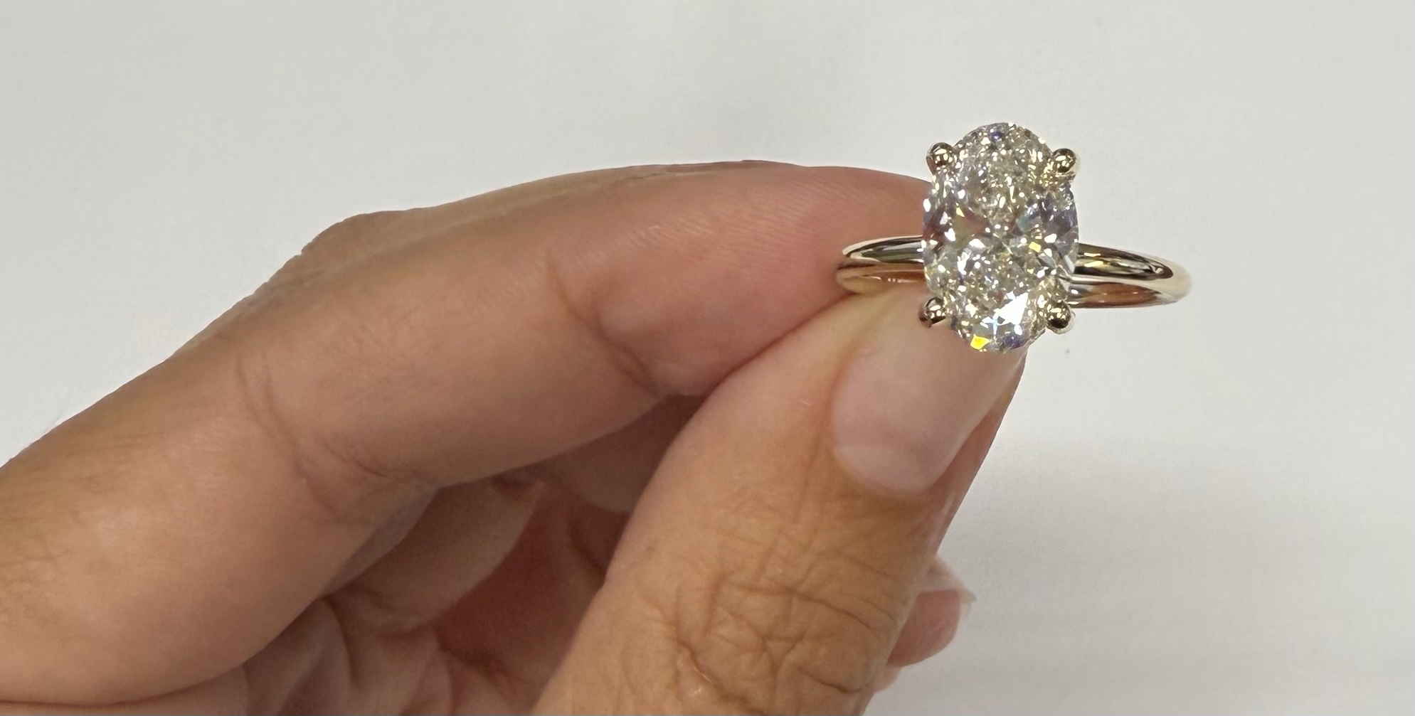 14k Yellow Gold Genuine Lab Grown 3.01 Carat Oval Brilliant Cut Diamond Hidden Halo Ring