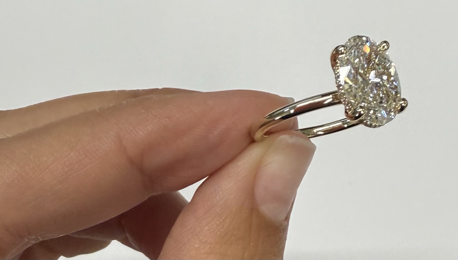 14k Yellow Gold Genuine Lab Grown 3.01 Carat Oval Brilliant Cut Diamond Hidden Halo Ring - Image 2