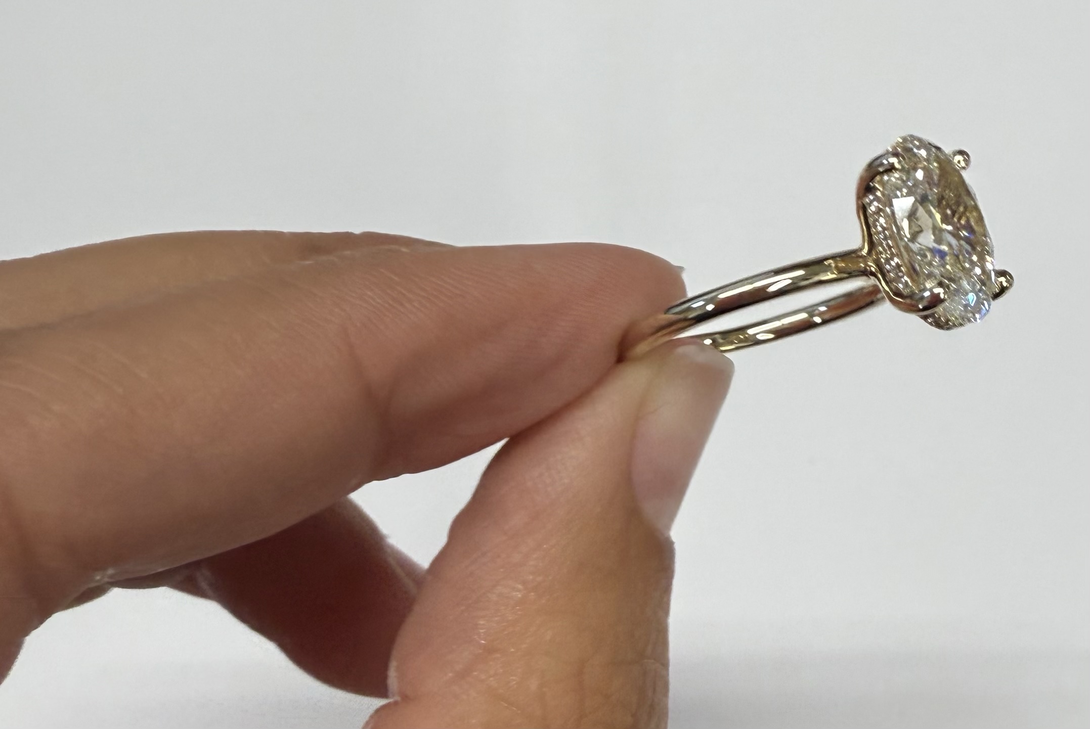 14k Yellow Gold Genuine Lab Grown 3.01 Carat Oval Brilliant Cut Diamond Hidden Halo Ring - Image 3