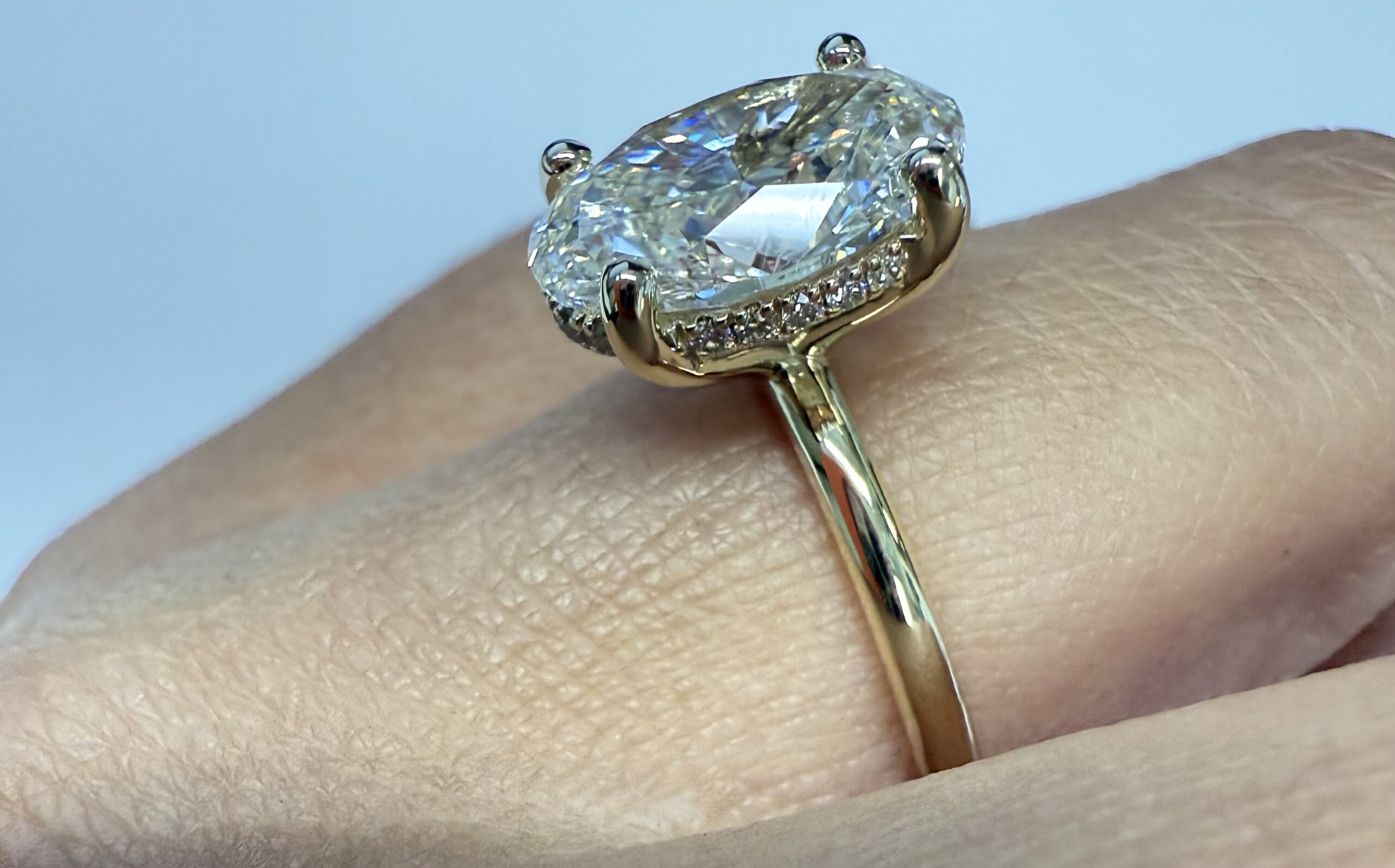 14k Yellow Gold Genuine Lab Grown 3.01 Carat Oval Brilliant Cut Diamond Hidden Halo Ring - Image 14