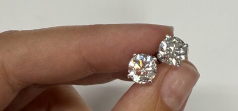 14k White Gold Four Prong Basket Set Lab Grown 3.00 Carat Round Brilliant Cut Diamond Stud Earrings