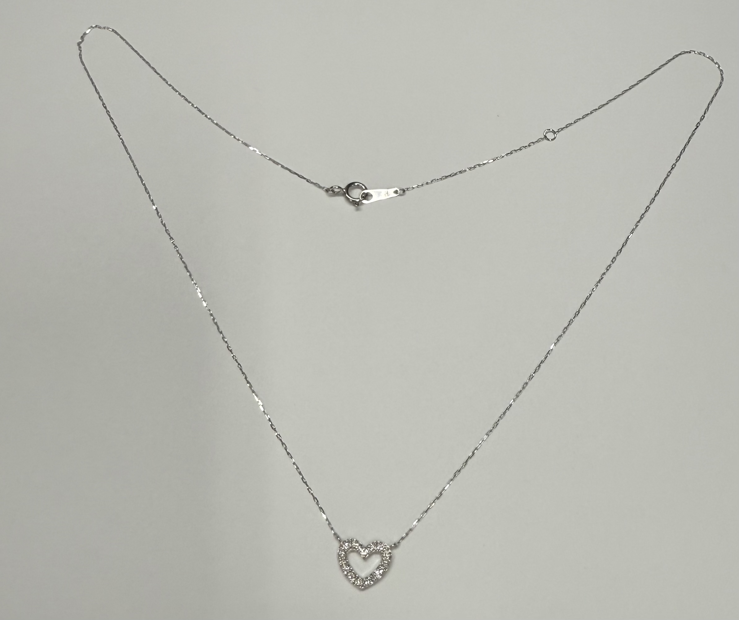18k White Gold Genuine .10 Cttw Diamond Delicate Open Heart Pendant - Image 2