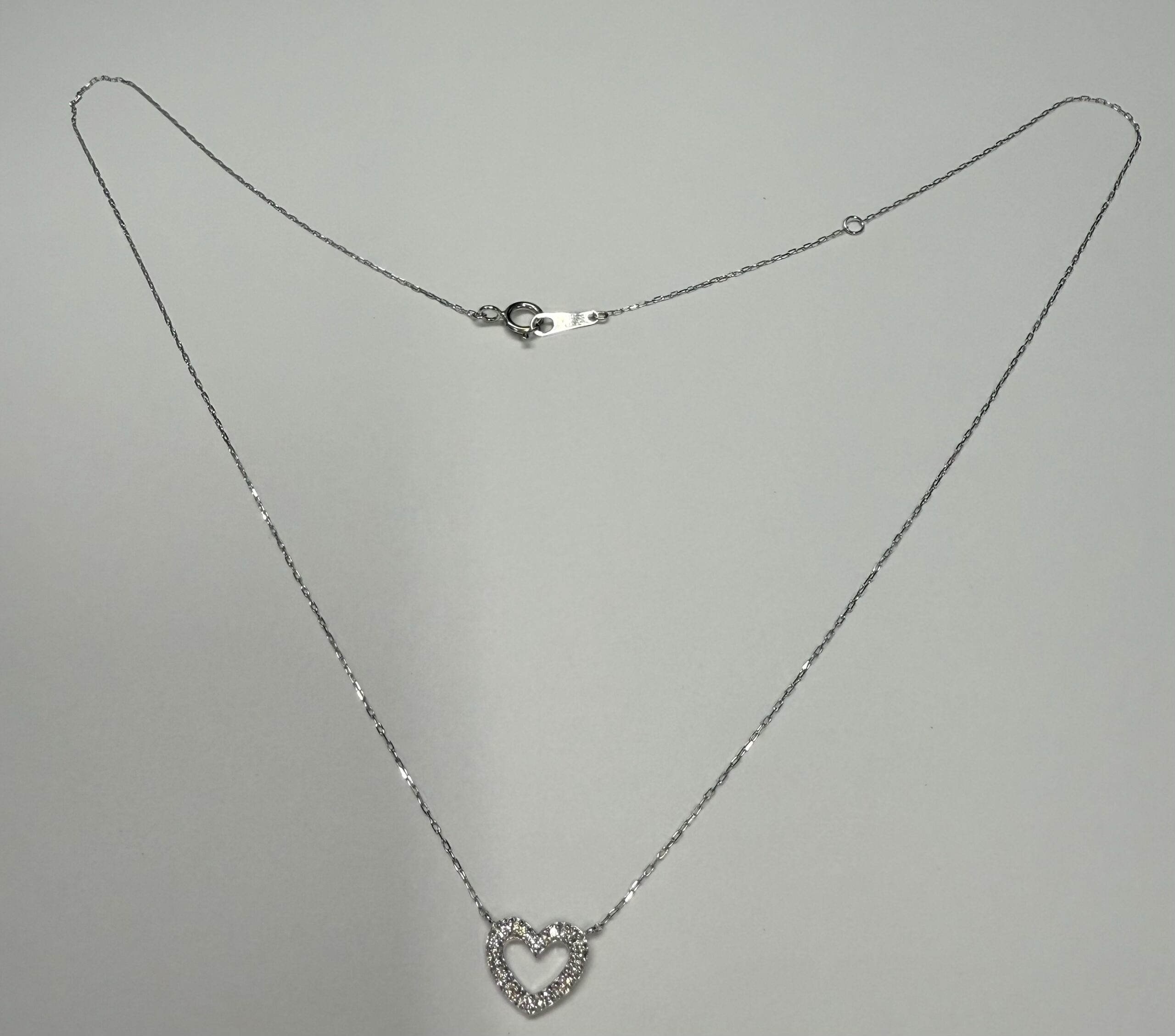 18k White Gold Genuine .10 Cttw Diamond Delicate Open Heart Pendant - Image 3