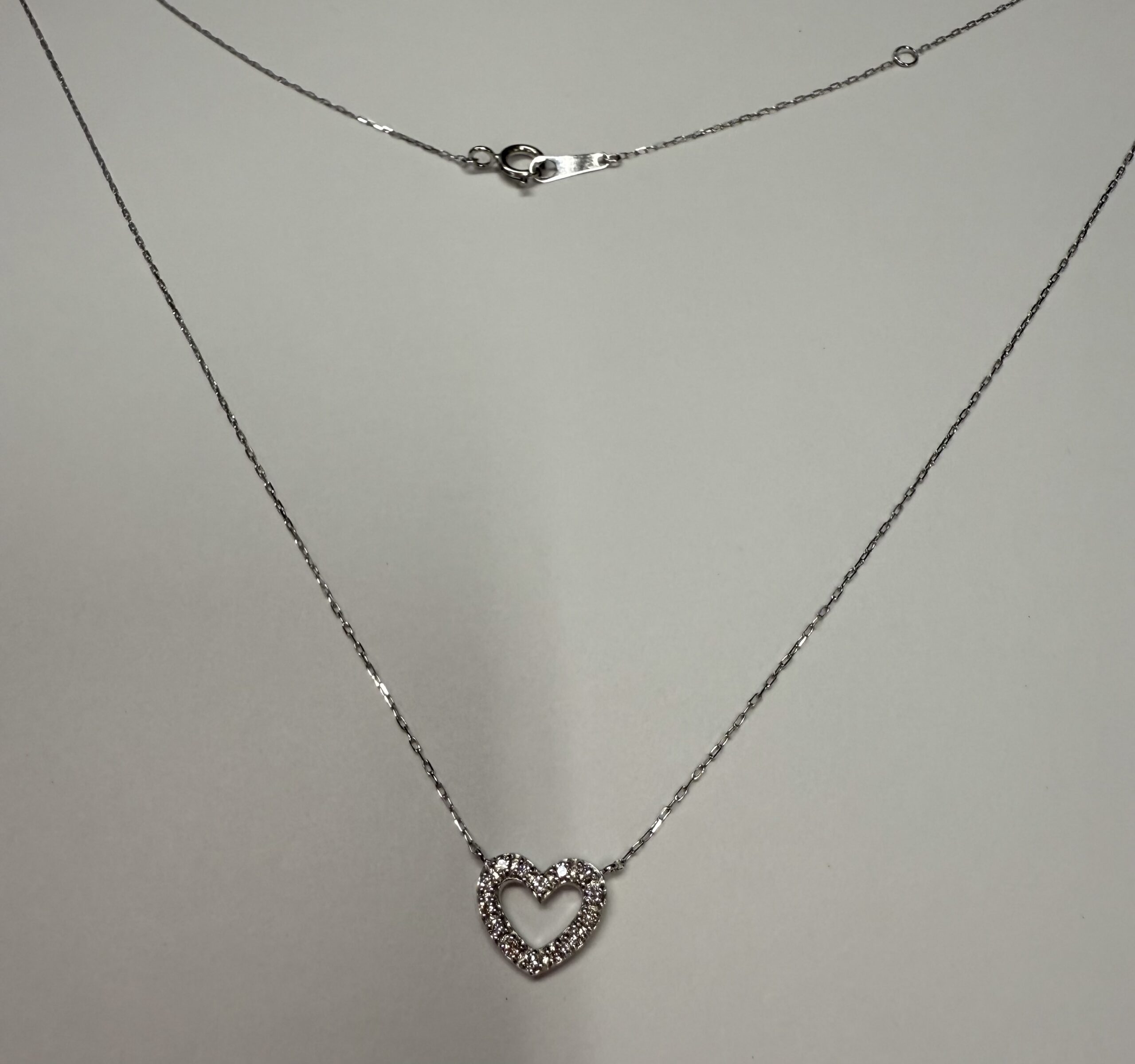 18k White Gold Genuine .10 Cttw Diamond Delicate Open Heart Pendant - Image 4