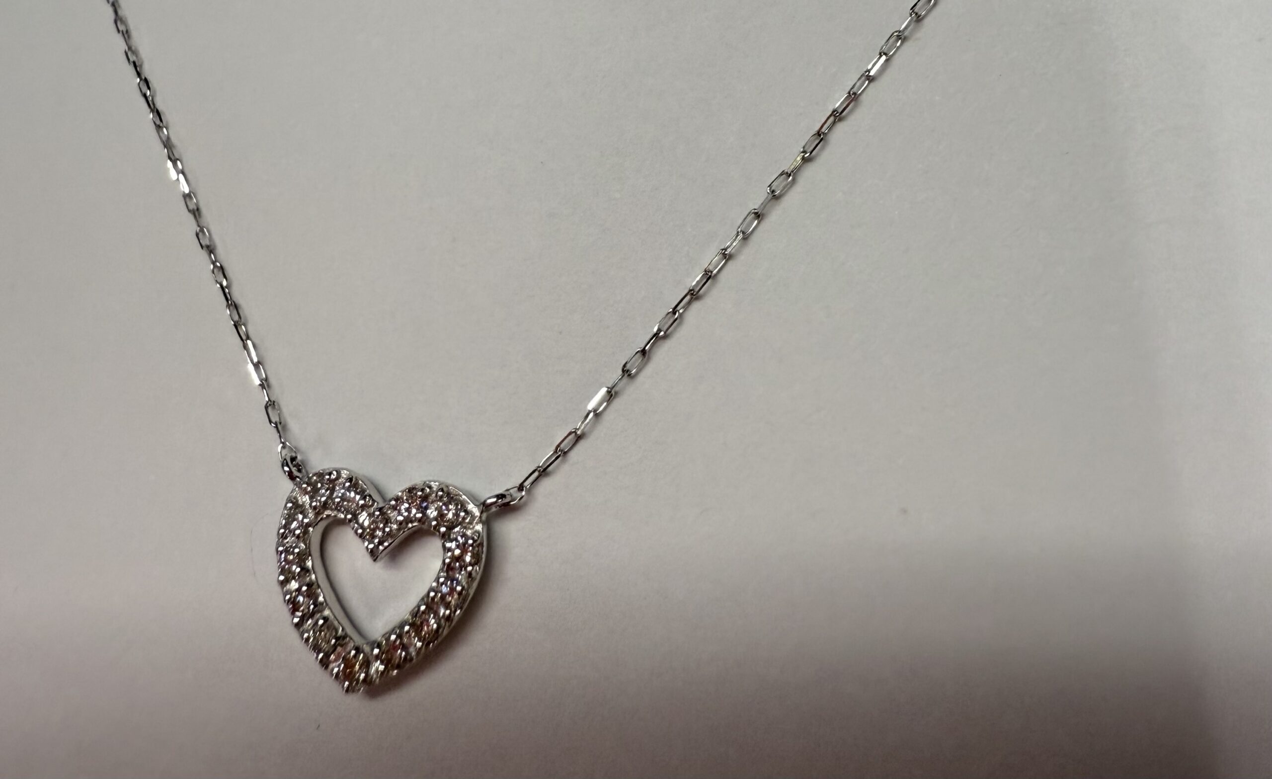 18k White Gold Genuine .10 Cttw Diamond Delicate Open Heart Pendant - Image 7