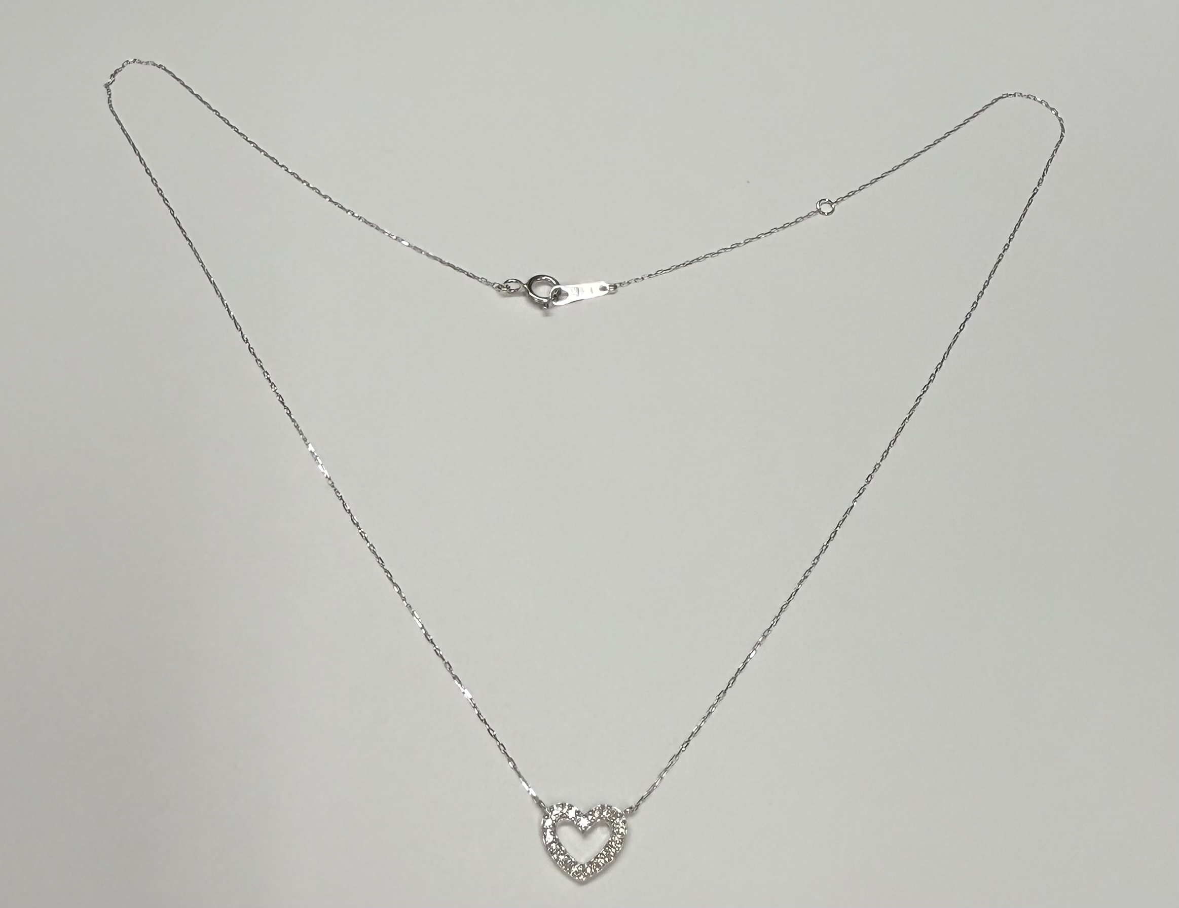 18k White Gold Genuine .10 Cttw Diamond Delicate Open Heart Pendant