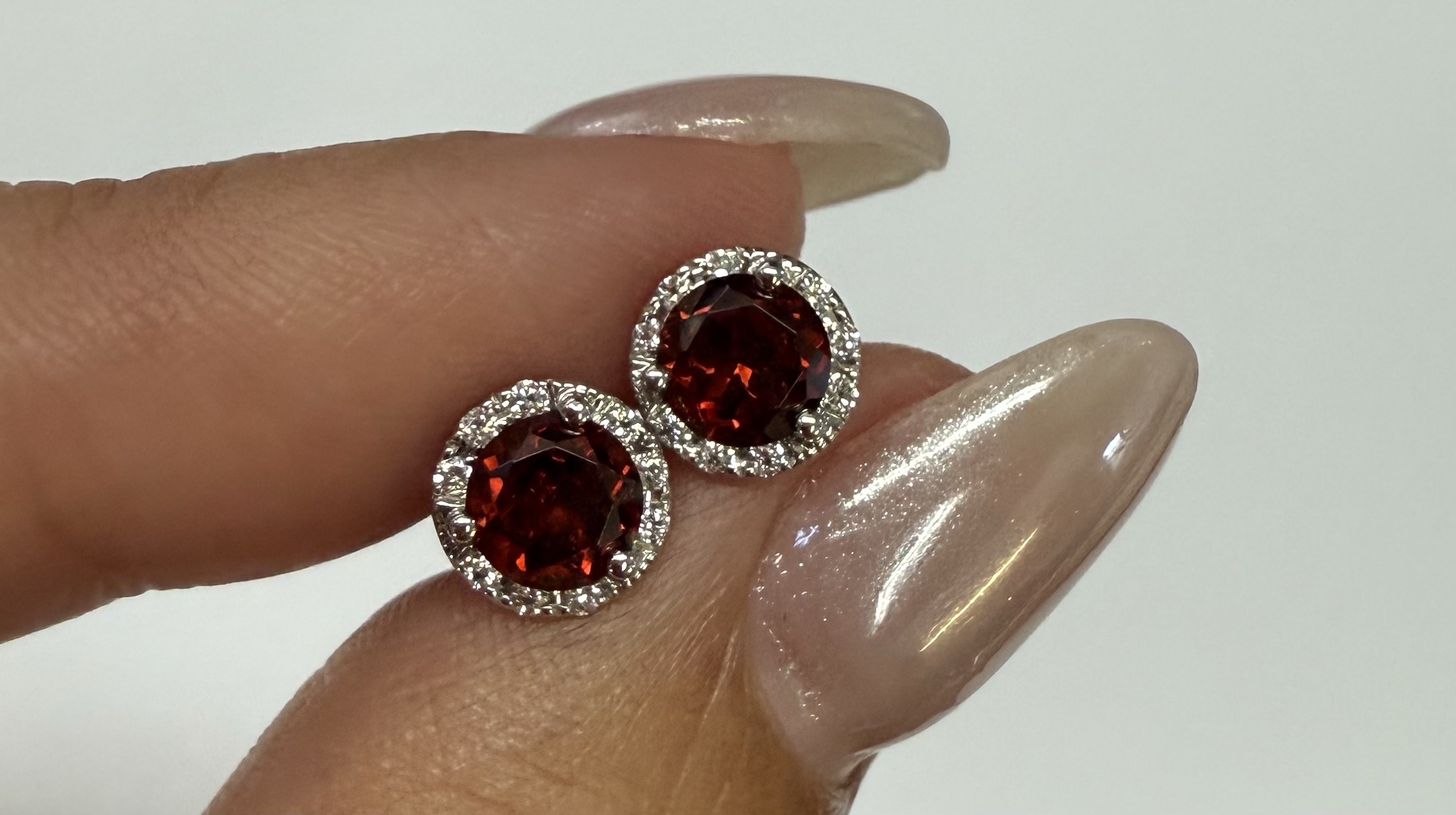 14k White Gold Genuine .60 Cttw Garnet & Diamond Halo Stud Earrings