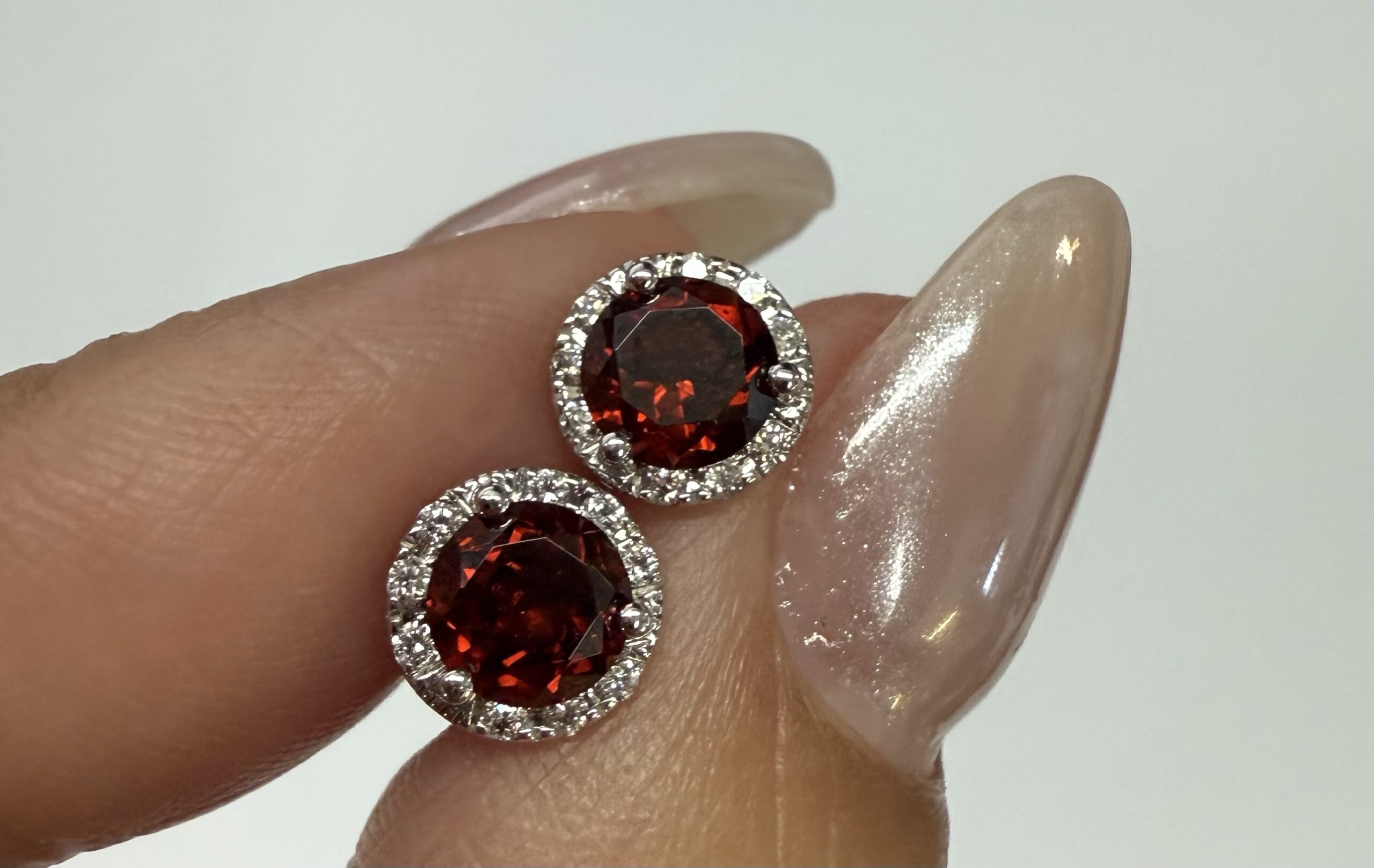 14k White Gold Genuine .60 Cttw Garnet & Diamond Halo Stud Earrings - Image 2