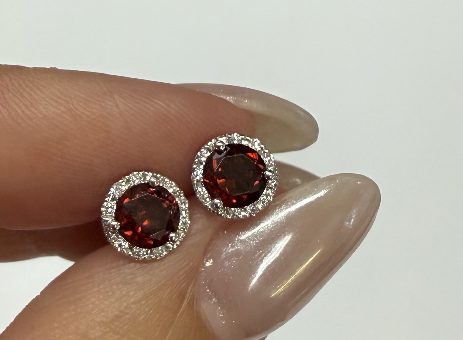 14k White Gold Genuine .60 Cttw Garnet & Diamond Halo Stud Earrings - Image 4