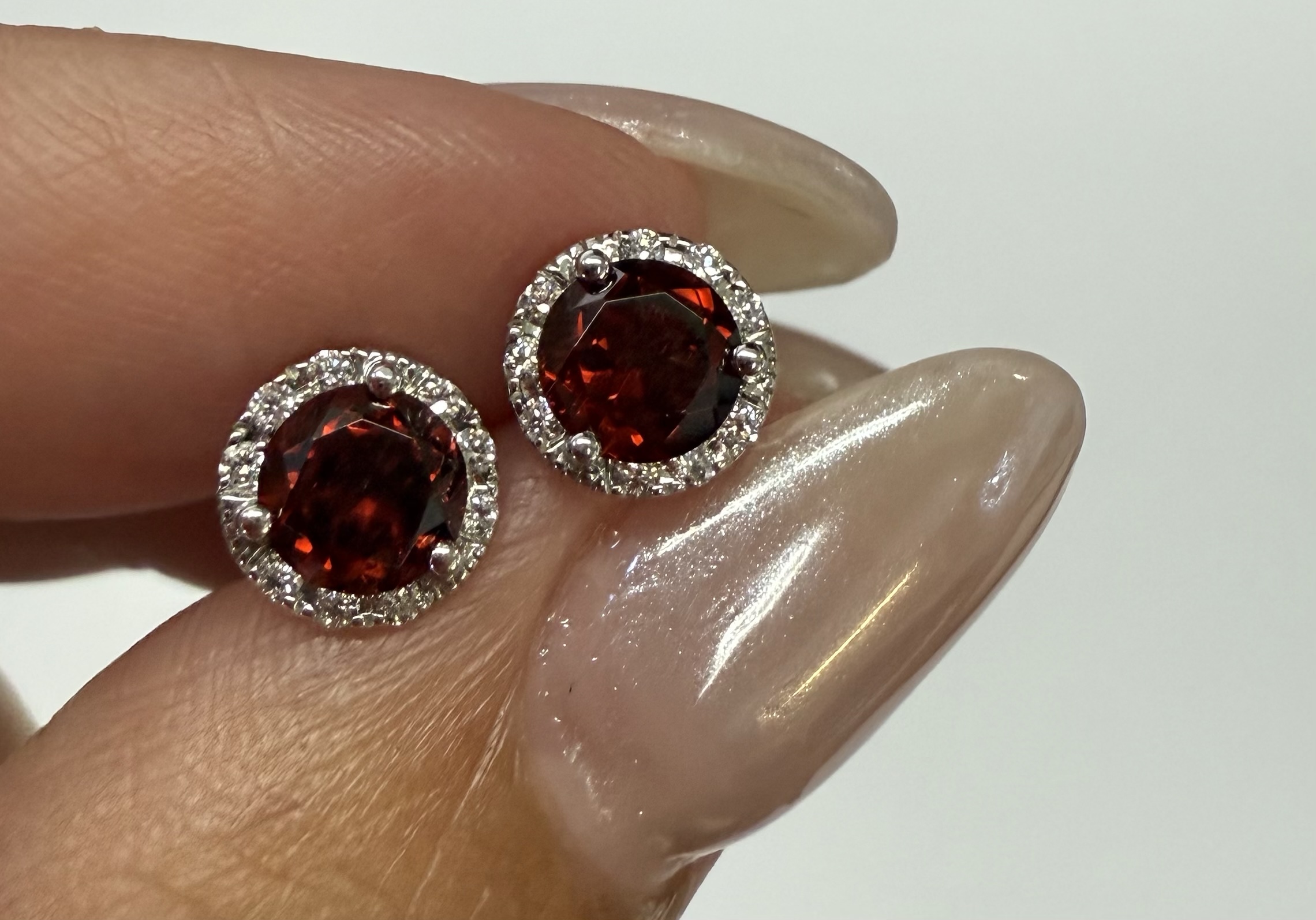 14k White Gold Genuine .60 Cttw Garnet & Diamond Halo Stud Earrings - Image 5