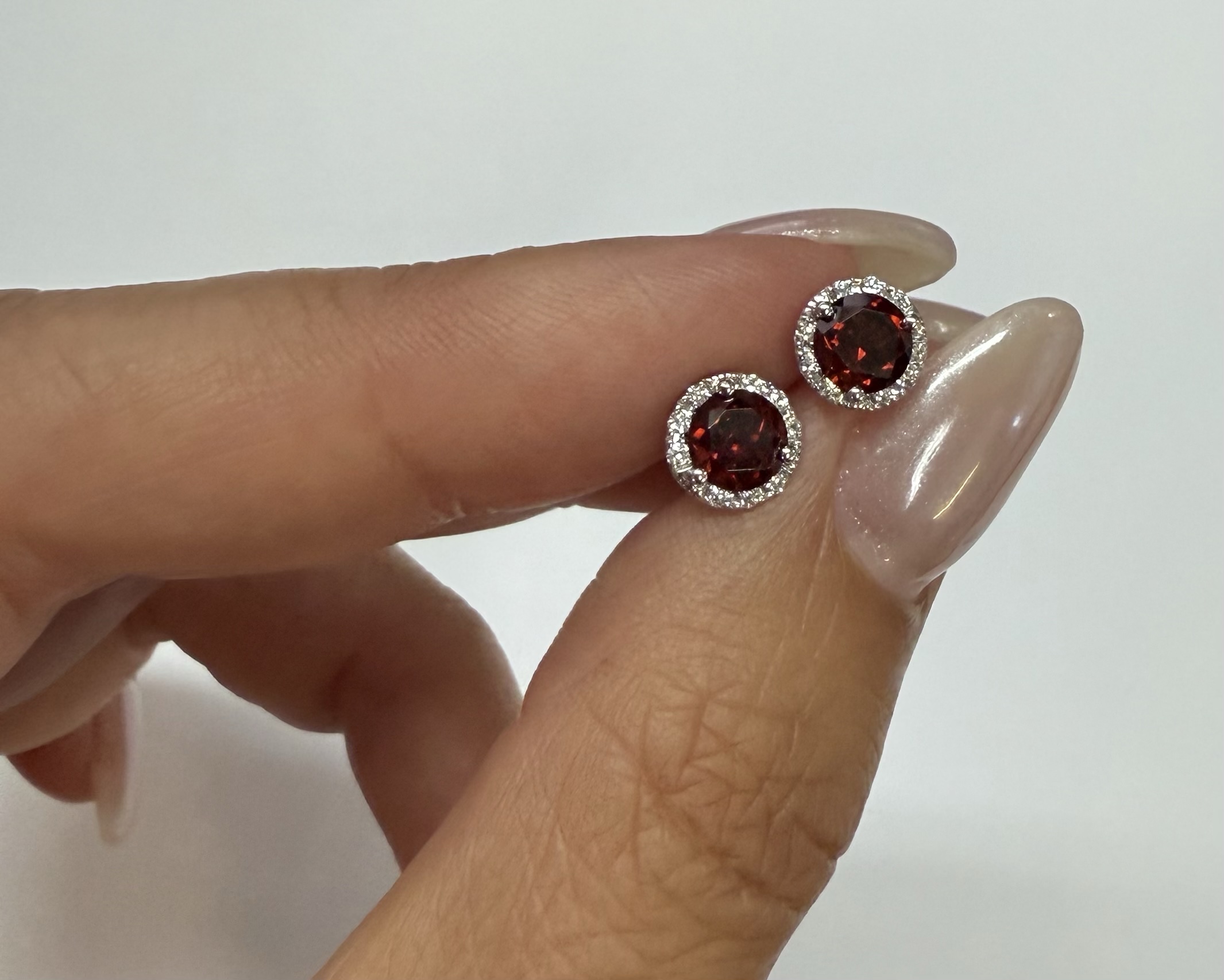 14k White Gold Genuine .60 Cttw Garnet & Diamond Halo Stud Earrings - Image 7