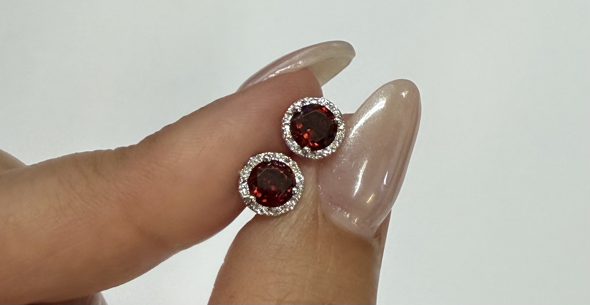 14k White Gold Genuine .60 Cttw Garnet & Diamond Halo Stud Earrings - Image 8