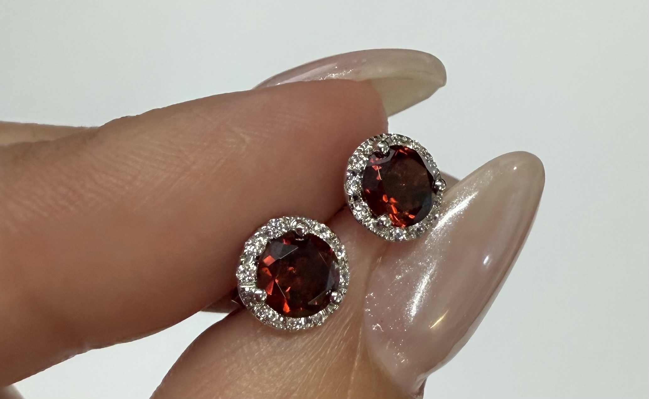 14k White Gold Genuine .60 Cttw Garnet & Diamond Halo Stud Earrings - Image 9