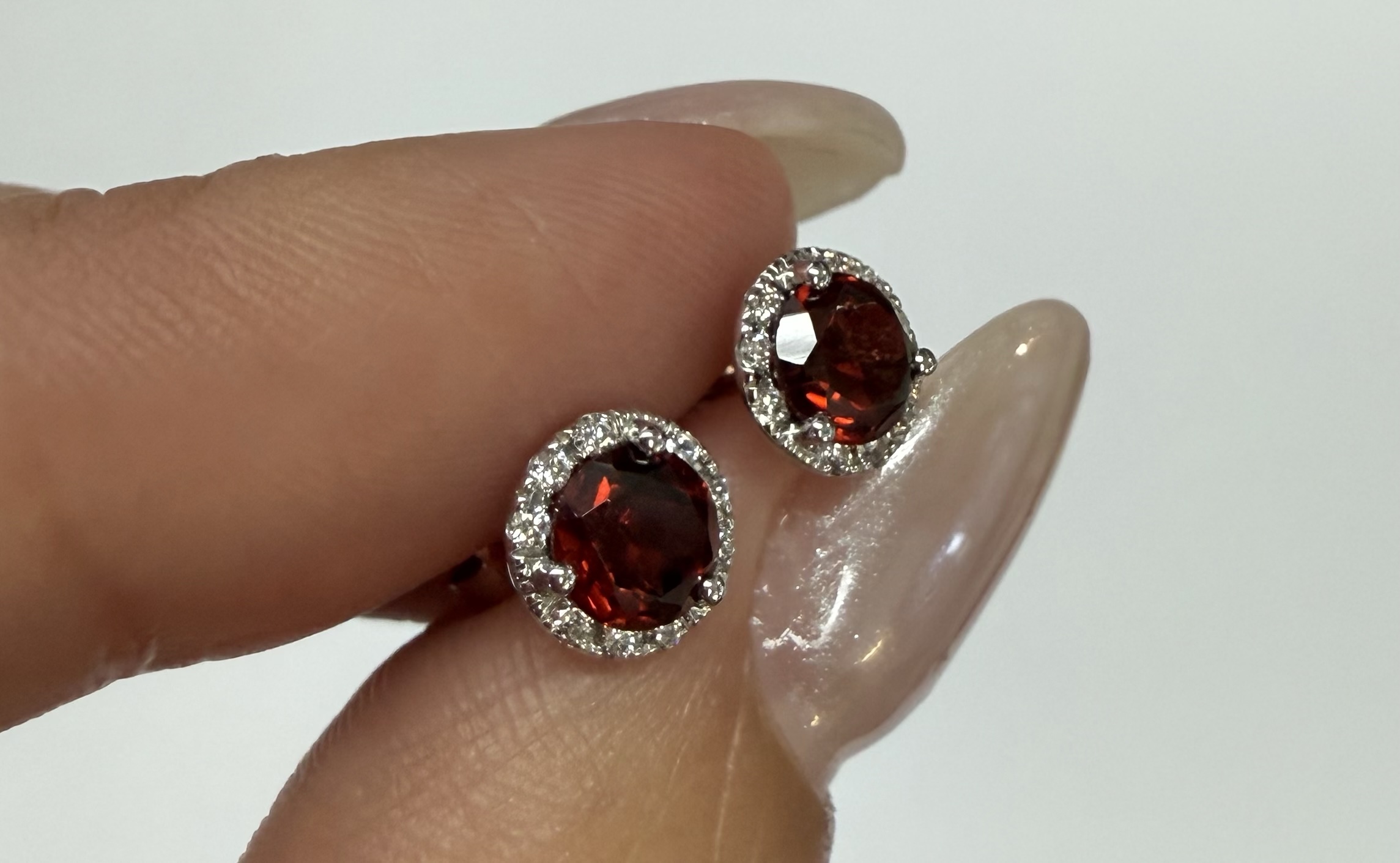 14k White Gold Genuine .60 Cttw Garnet & Diamond Halo Stud Earrings - Image 10