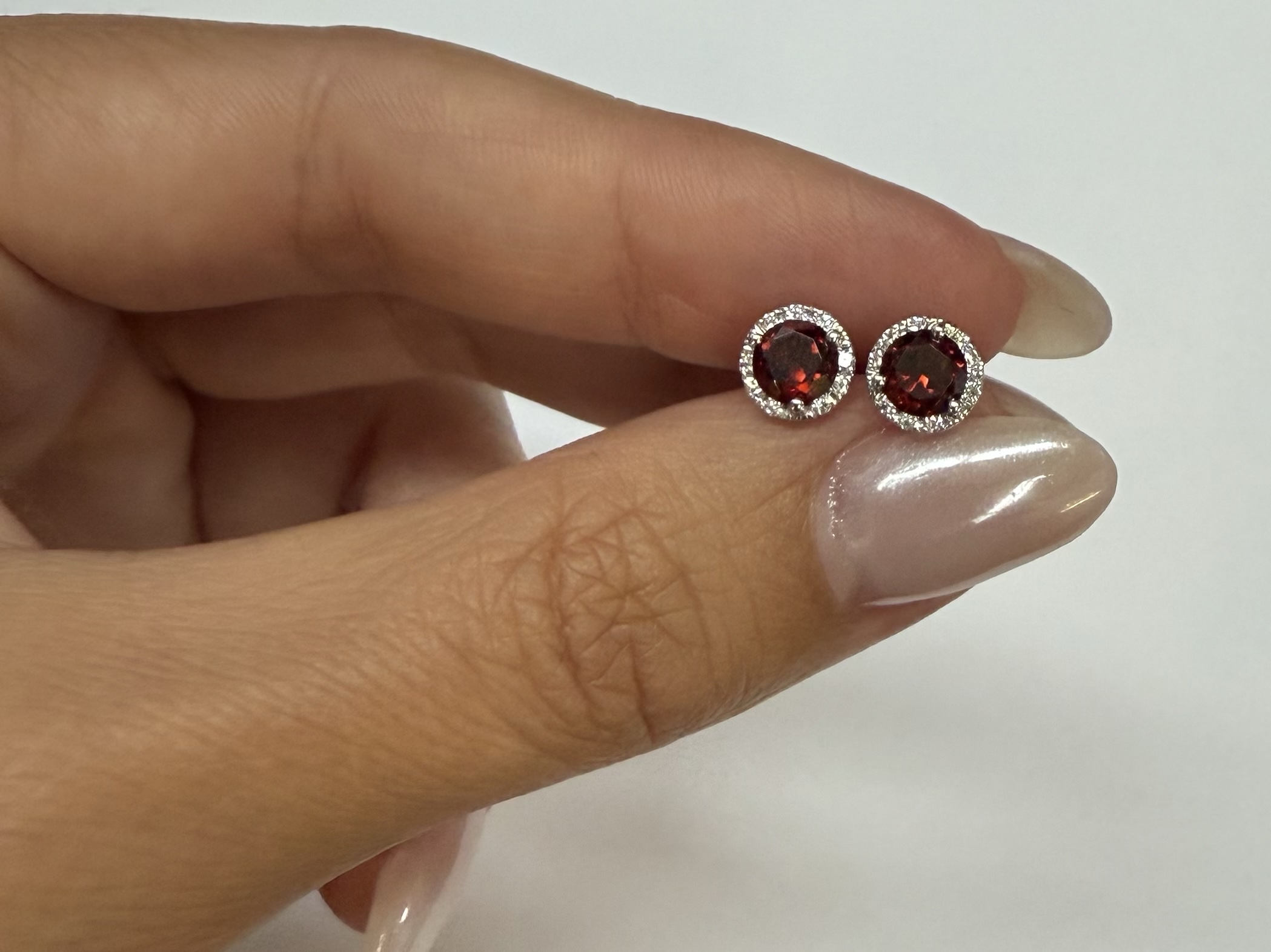 14k White Gold Genuine .60 Cttw Garnet & Diamond Halo Stud Earrings - Image 11