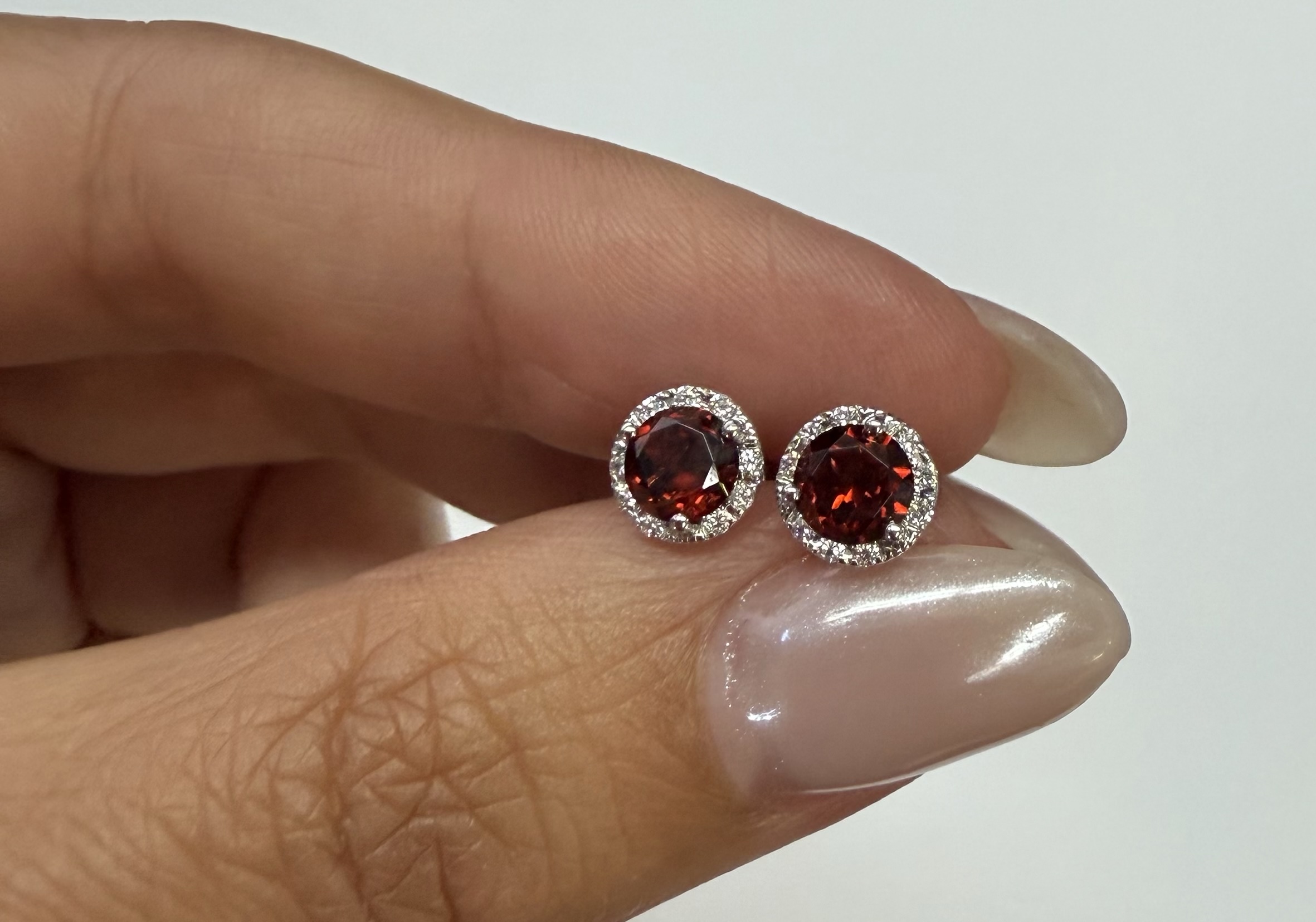 14k White Gold Genuine .60 Cttw Garnet & Diamond Halo Stud Earrings - Image 13