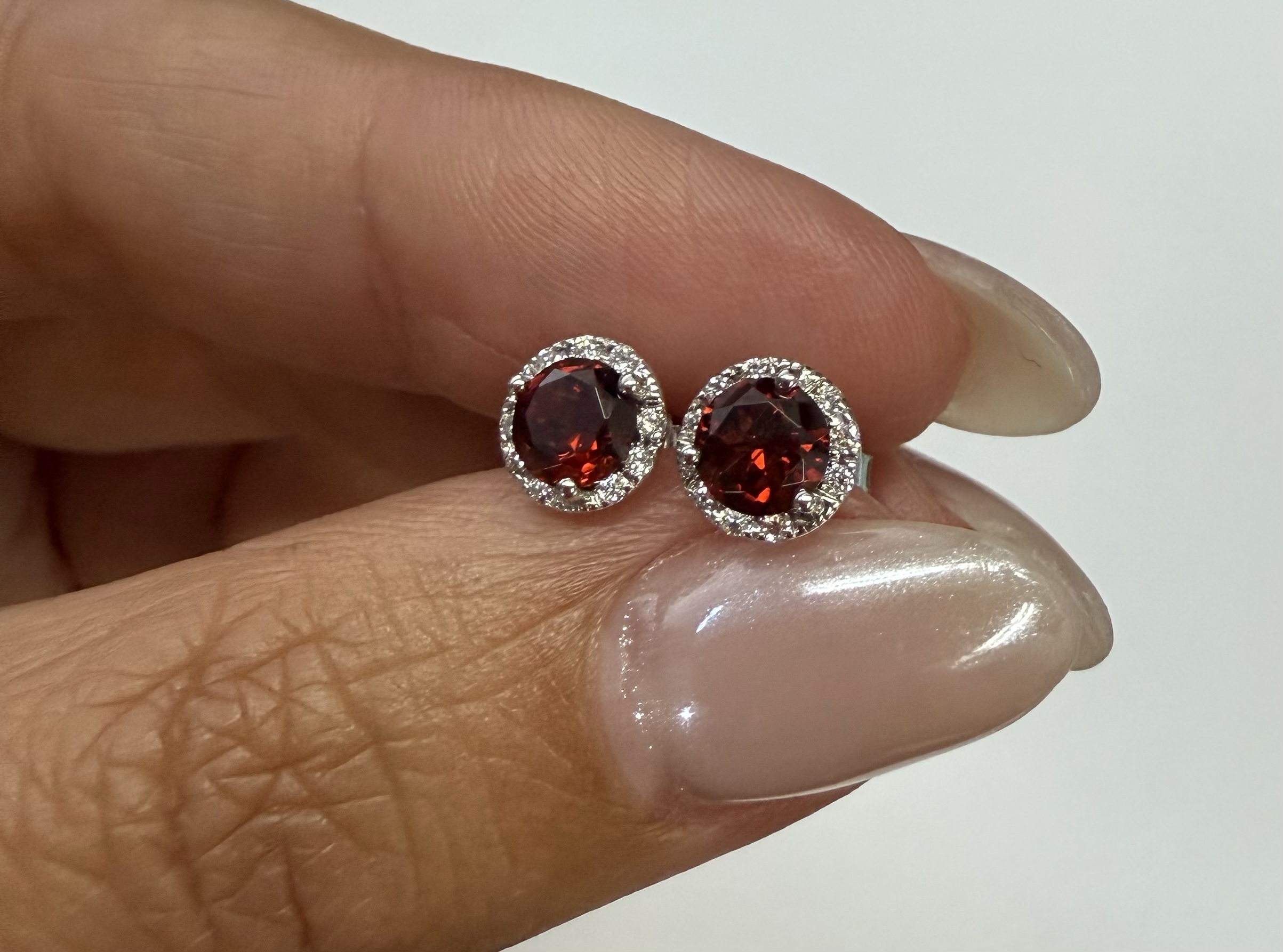 14k White Gold Genuine .60 Cttw Garnet & Diamond Halo Stud Earrings - Image 14