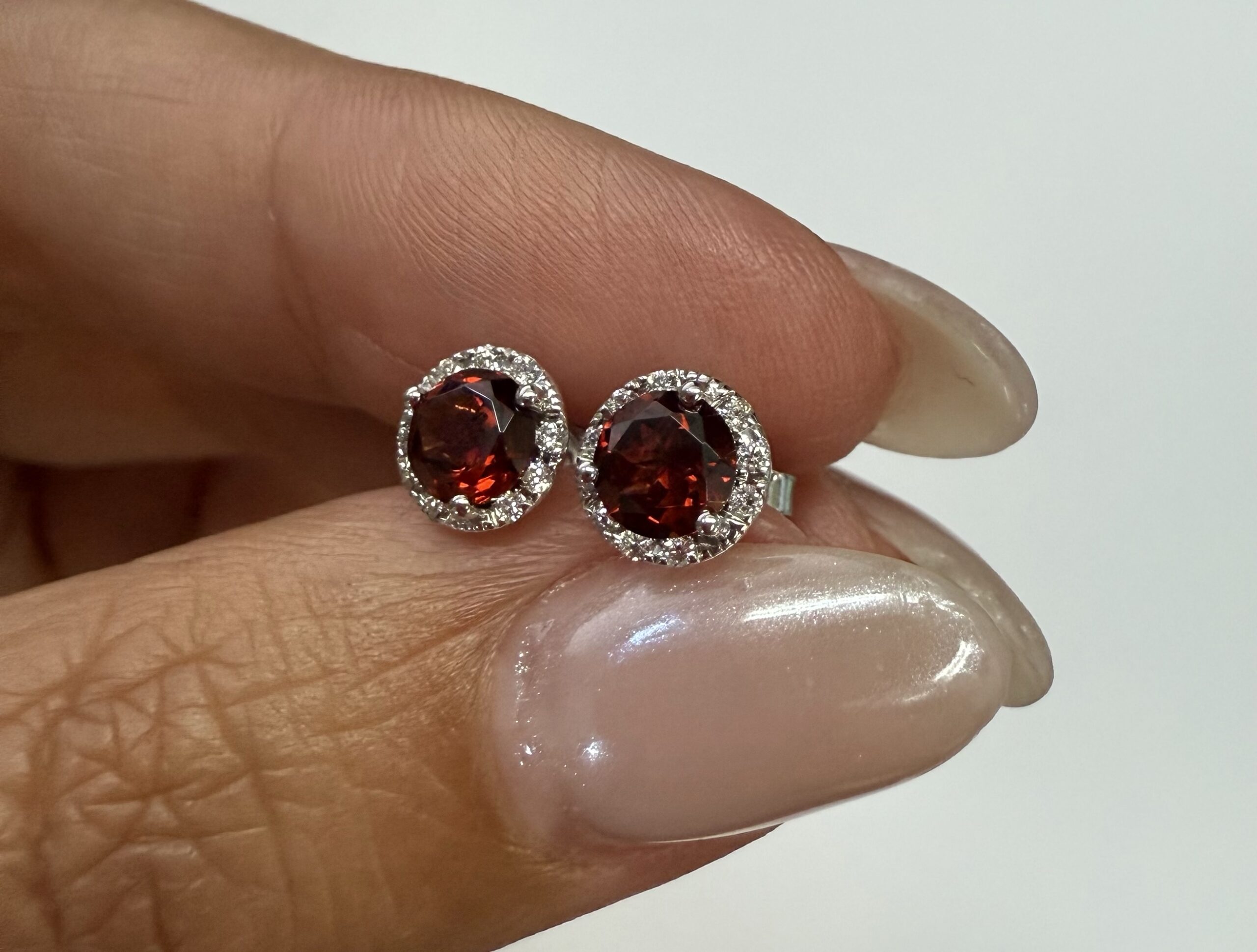14k White Gold Genuine .60 Cttw Garnet & Diamond Halo Stud Earrings - Image 15