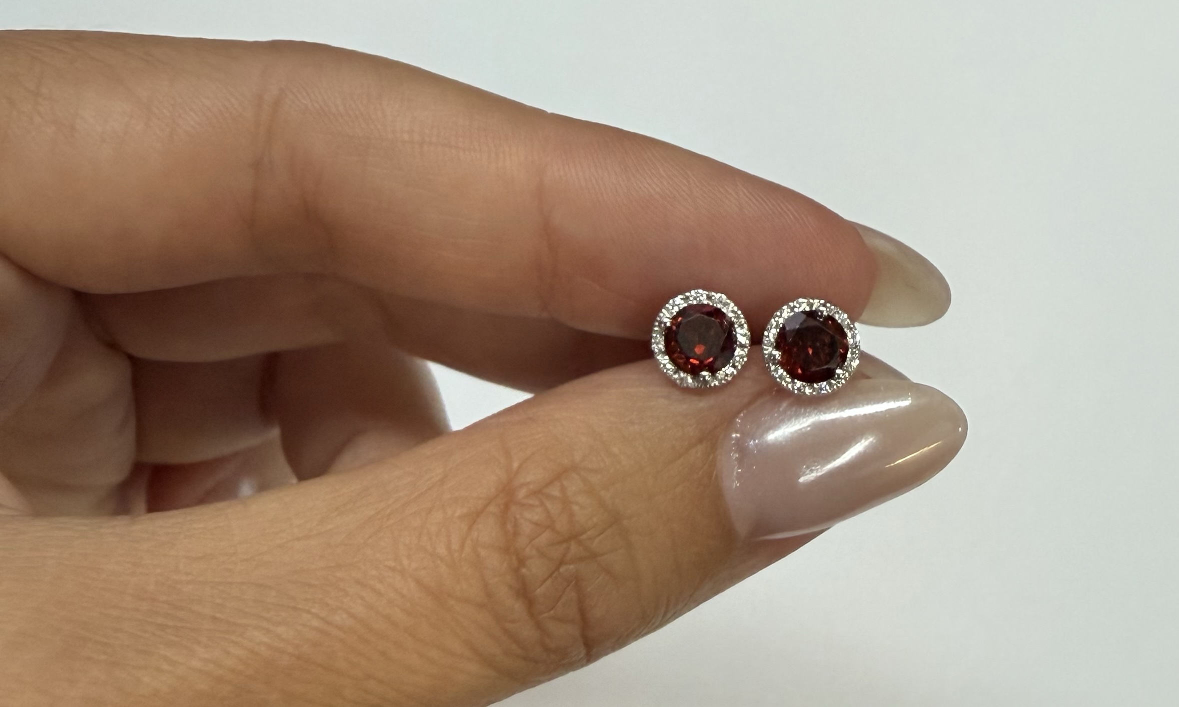 14k White Gold Genuine .60 Cttw Garnet & Diamond Halo Stud Earrings - Image 17