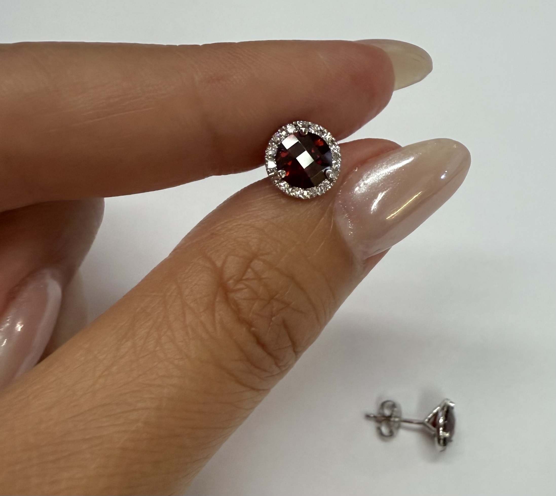 14k White Gold Genuine .60 Cttw Garnet & Diamond Halo Stud Earrings - Image 20