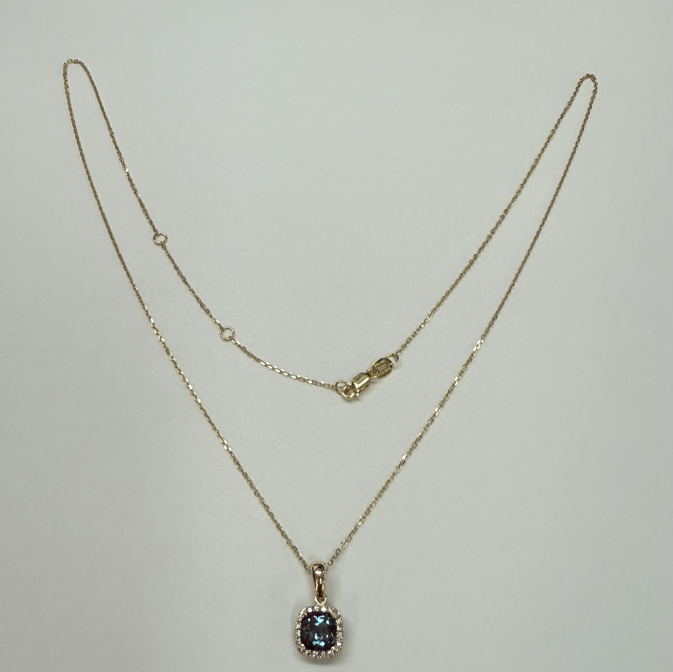 14k Yellow Gold Genuine Laboratory Grown 1.30 Cttw Alexandrite & Diamond Halo Pendant - Image 2