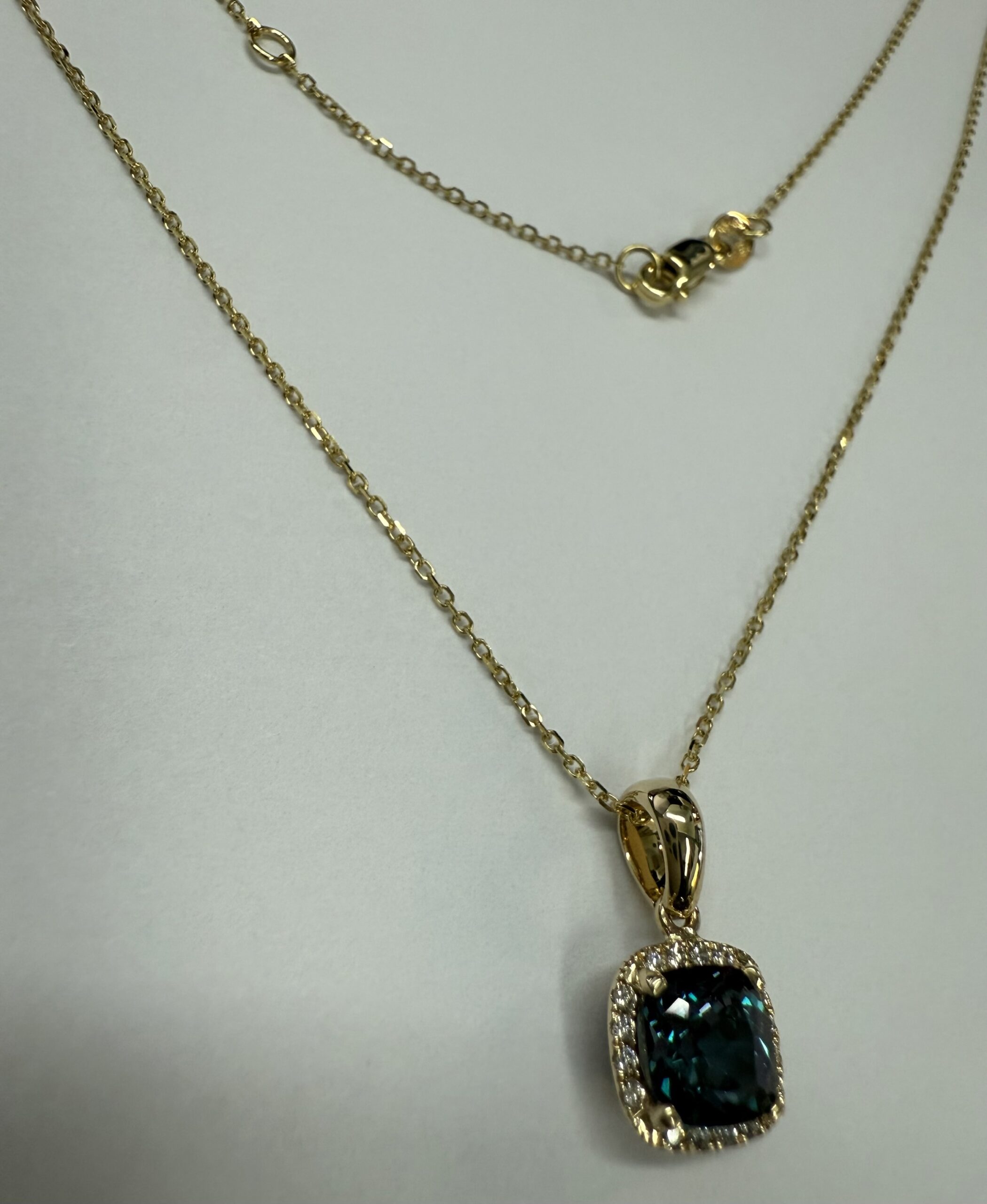 14k Yellow Gold Genuine Laboratory Grown 1.30 Cttw Alexandrite & Diamond Halo Pendant - Image 8