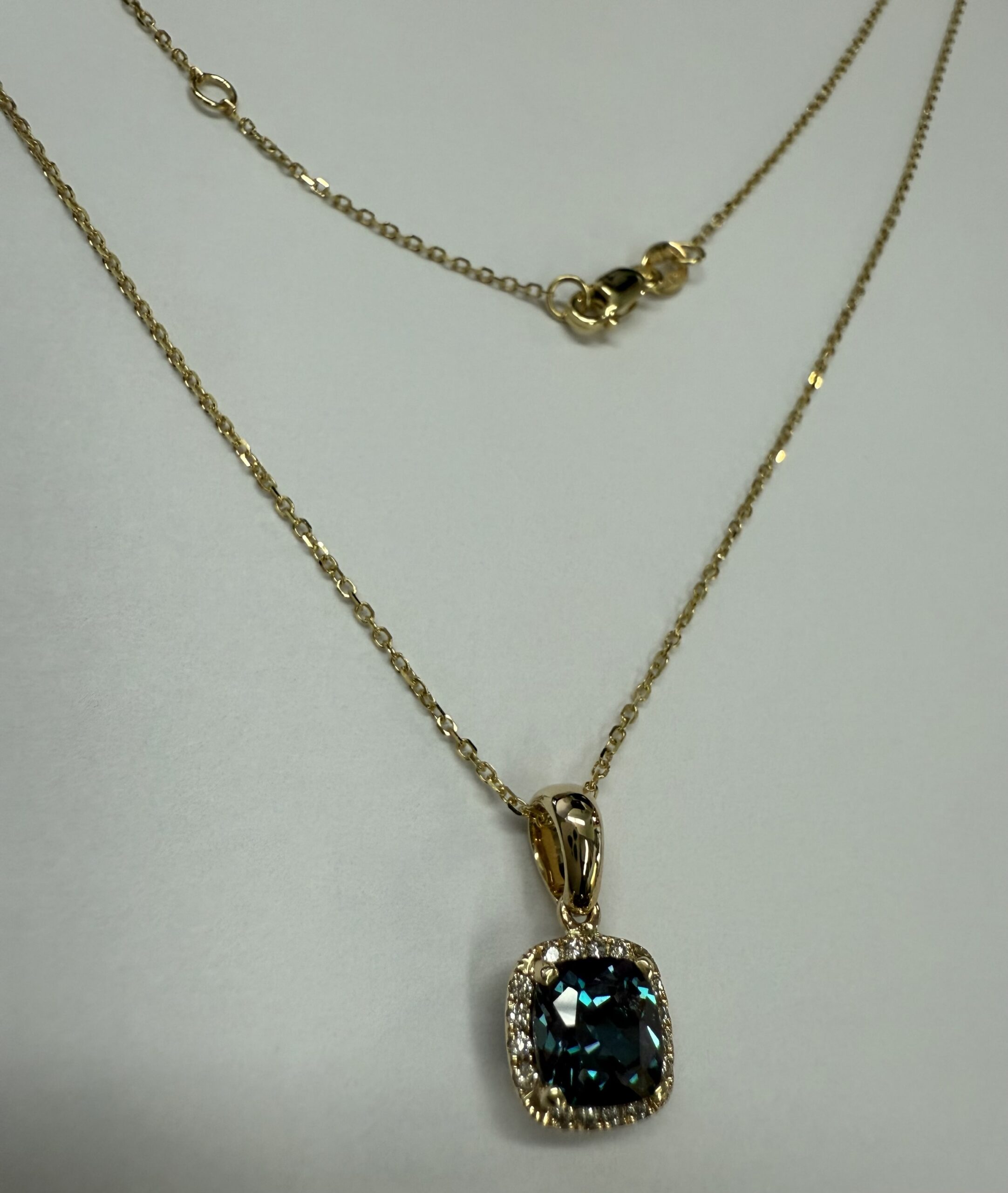 14k Yellow Gold Genuine Laboratory Grown 1.30 Cttw Alexandrite & Diamond Halo Pendant - Image 9