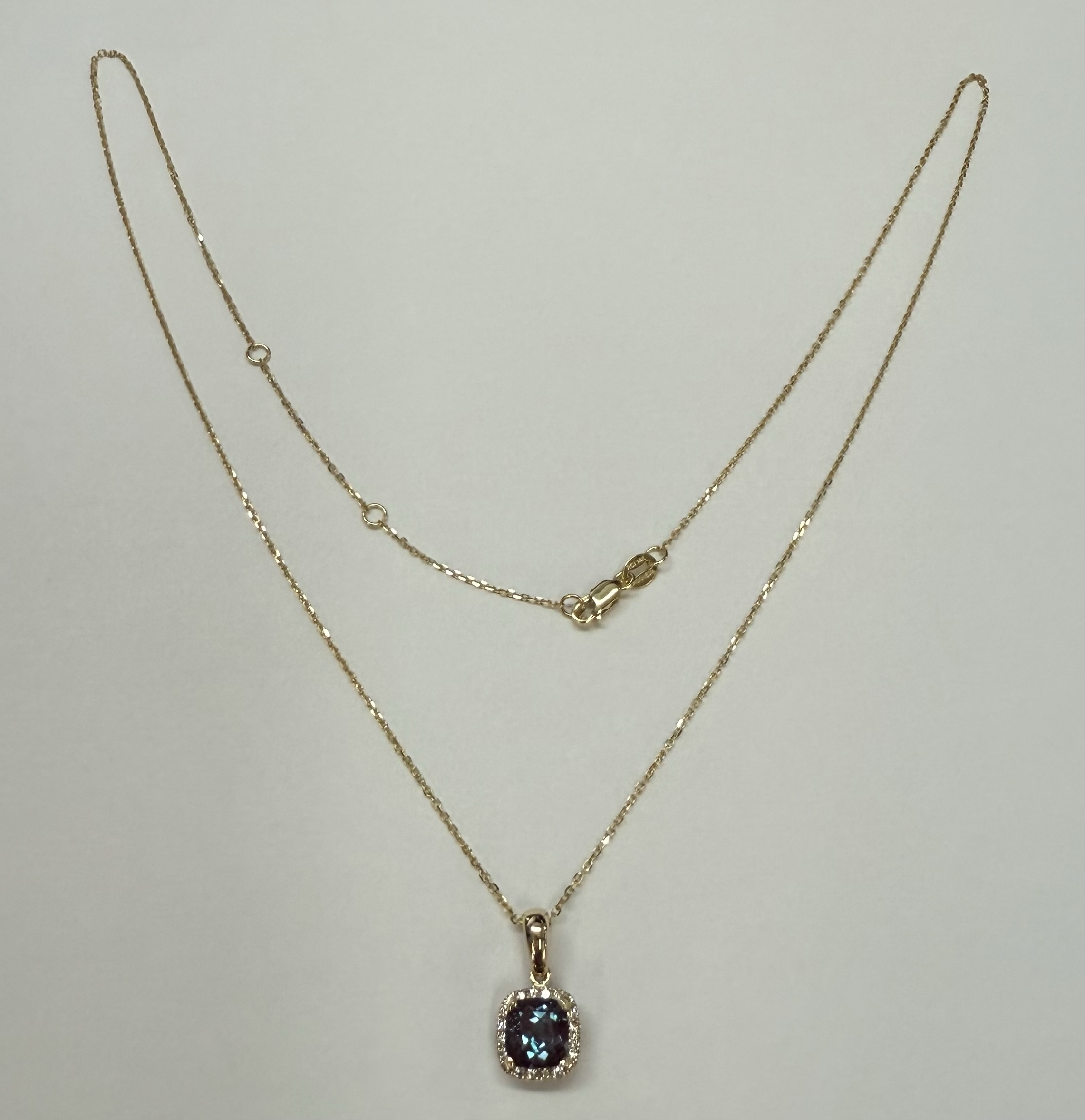 14k Yellow Gold Genuine Laboratory Grown 1.30 Cttw Alexandrite & Diamond Halo Pendant - Image 11