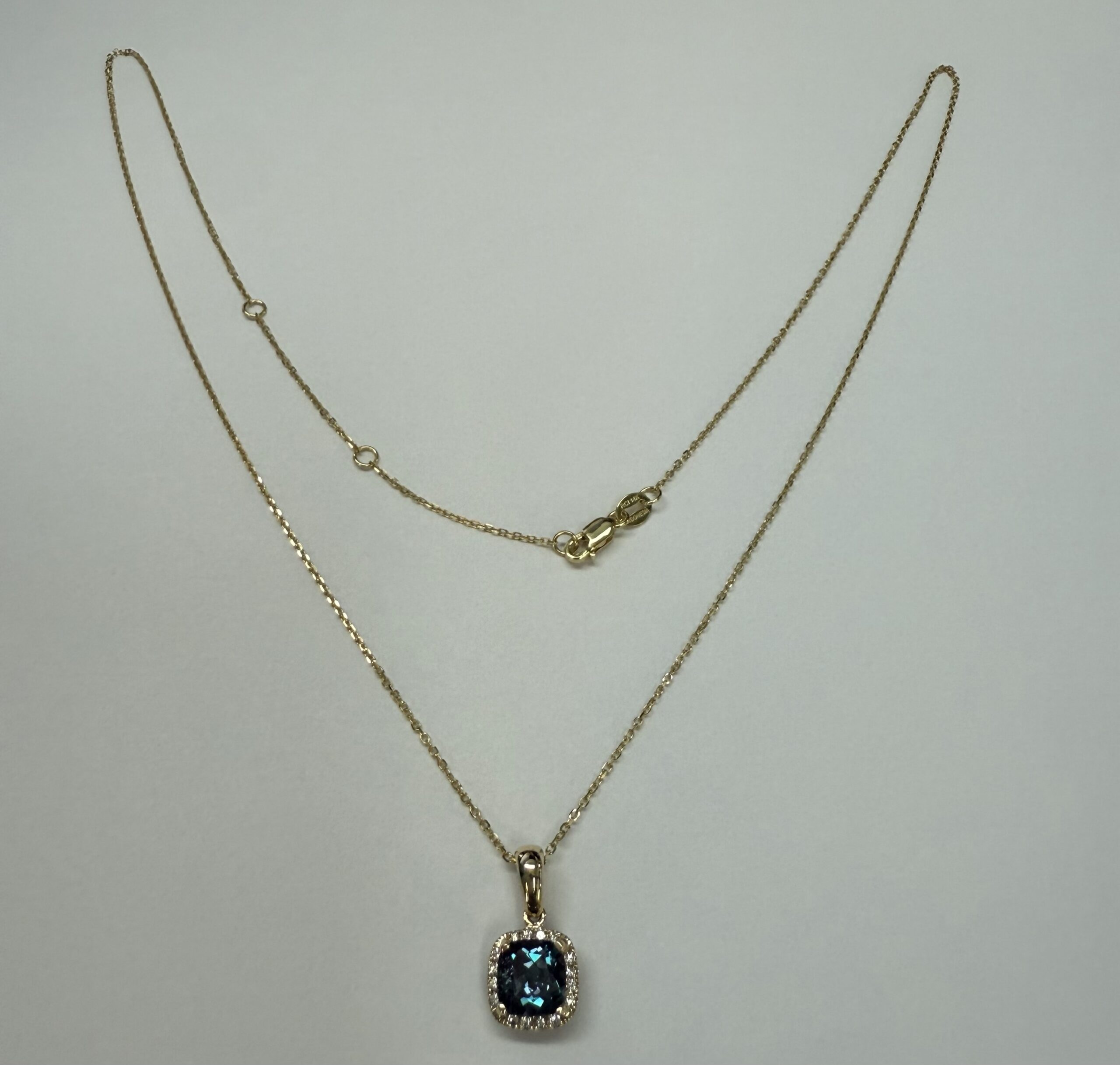 14k Yellow Gold Genuine Laboratory Grown 1.30 Cttw Alexandrite & Diamond Halo Pendant - Image 13